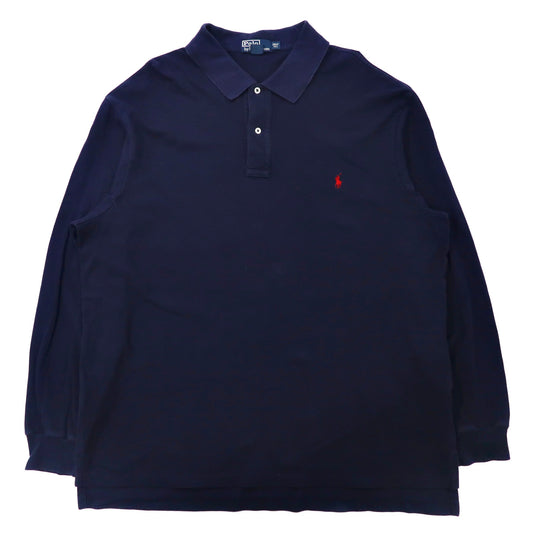 日本然リトテ-古着オンライン-Polo by Ralph Lauren ビッグサイズ 長袖ポロシャツ 2XLT ネイビー コットン 鹿の子 スモールポニー刺繍-