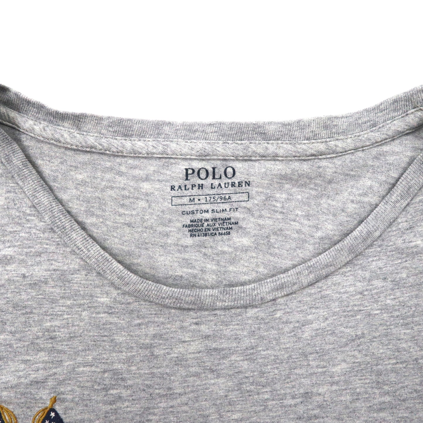 POLO RALPH LAUREN ロゴ刺繍Tシャツ 175 グレー コットン 星条旗 USA スモールポニー刺繍