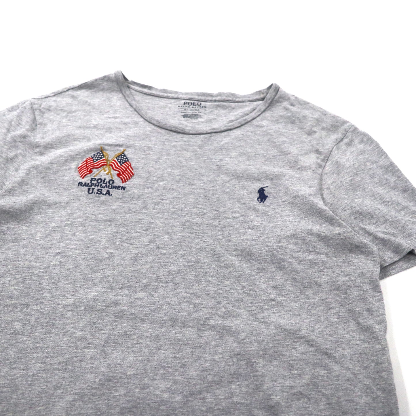 POLO RALPH LAUREN ロゴ刺繍Tシャツ 175 グレー コットン 星条旗 USA スモールポニー刺繍