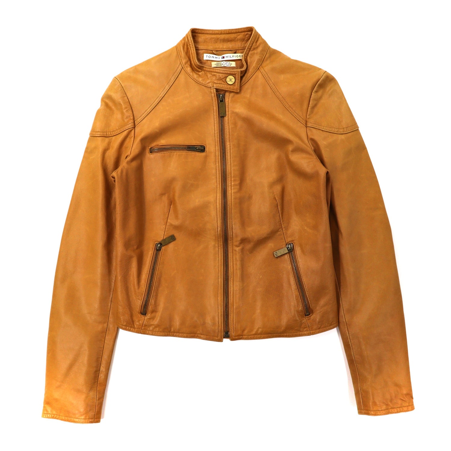 TOMMY HILFIGER Single Riders Jacket XS Beige Leather – 日本然リトテ