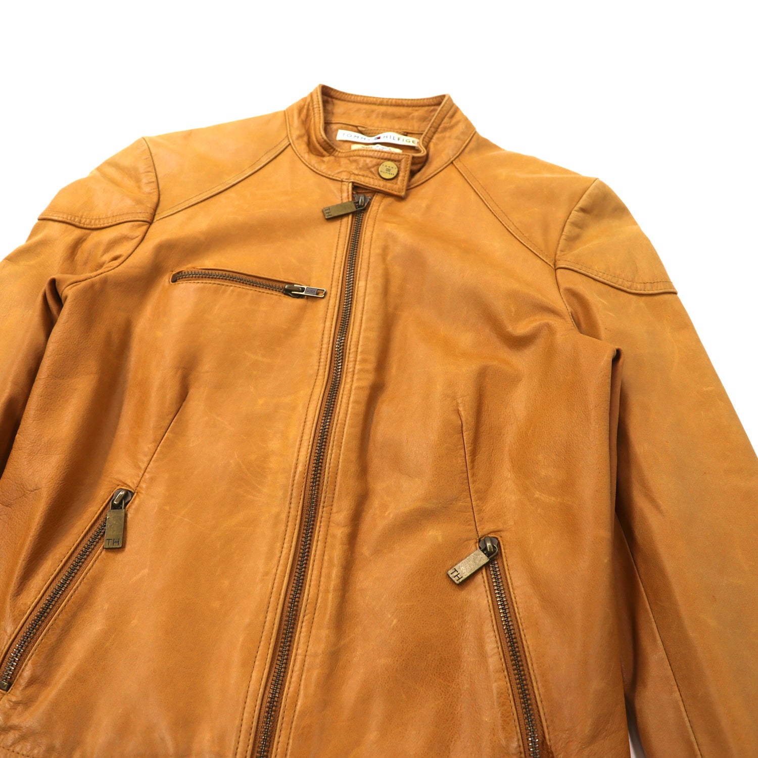 TOMMY HILFIGER Single Riders Jacket XS Beige Leather – 日本