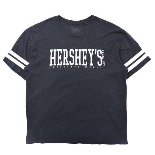 HERSEY'S CHOCOLATE WORLD フットボールプリントTシャツ XL ネイビー コットン パキ綿 US企業ロゴ ビッグサイズ