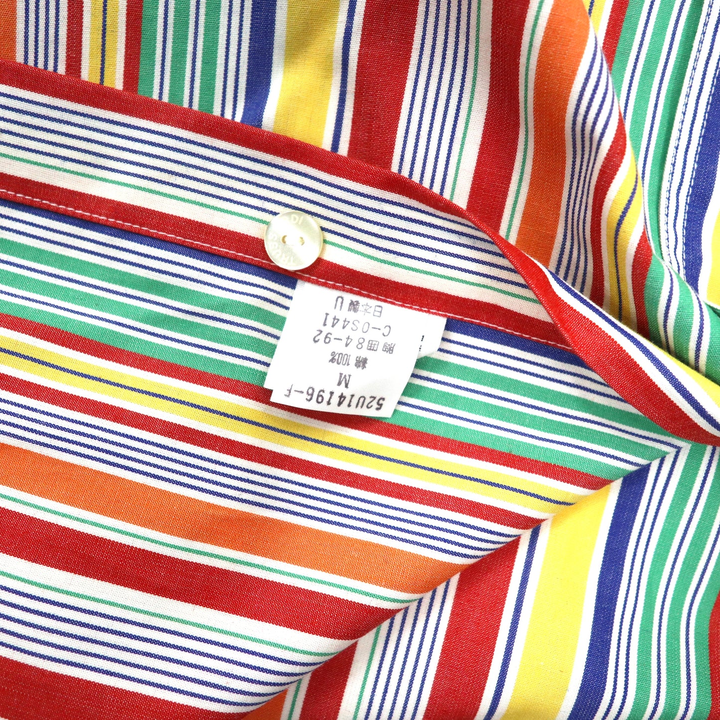 TRUSSARDI 半袖マルチストライプシャツ M マルチカラー コットン ワンポイントロゴ刺繍 オールド 日本製 未使用品