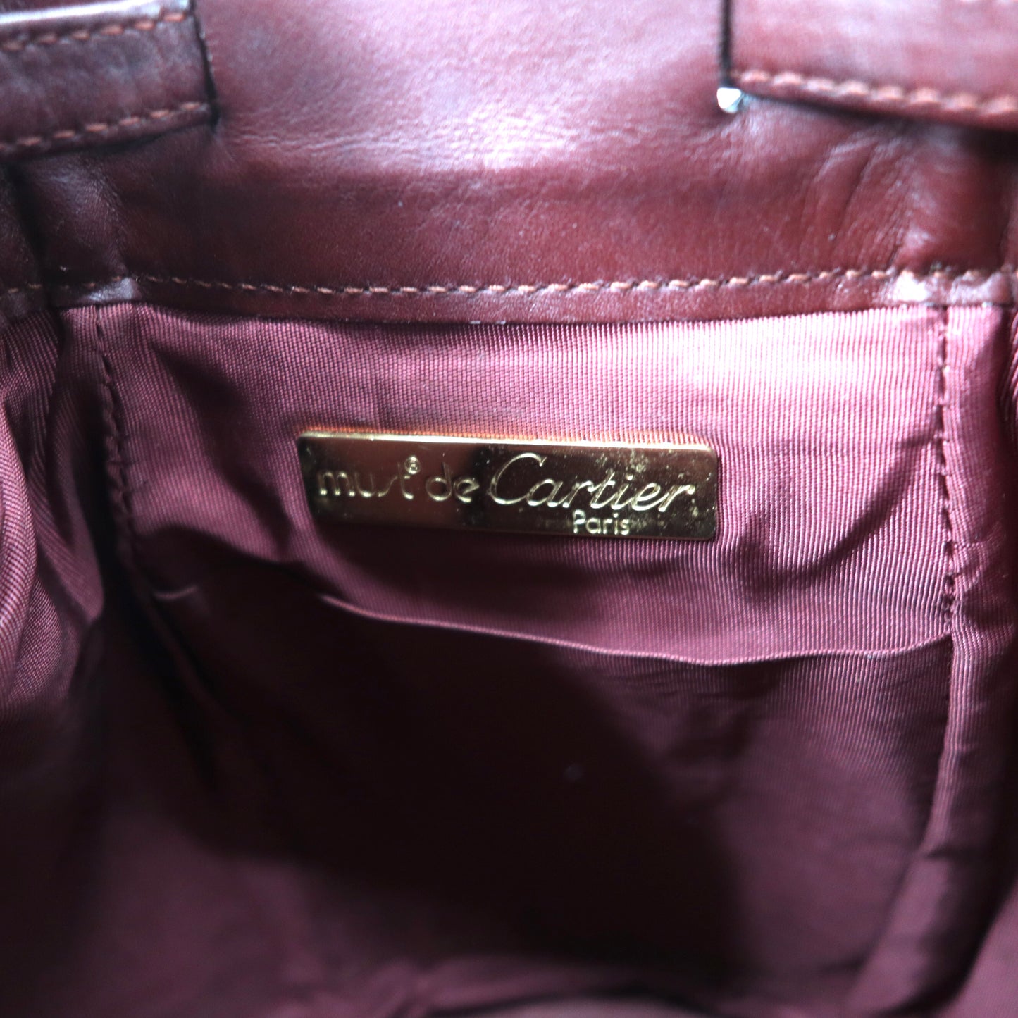 Cartier 巾着ショルダーバッグ ボルドー レザー マストライン オールド