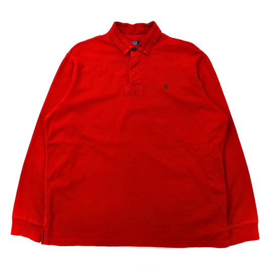 Polo by Ralph Lauren ビッグサイズ ラガーシャツ 長袖ポロシャツ XL レッド コットン エルボーパッチ スモールポニー刺繍