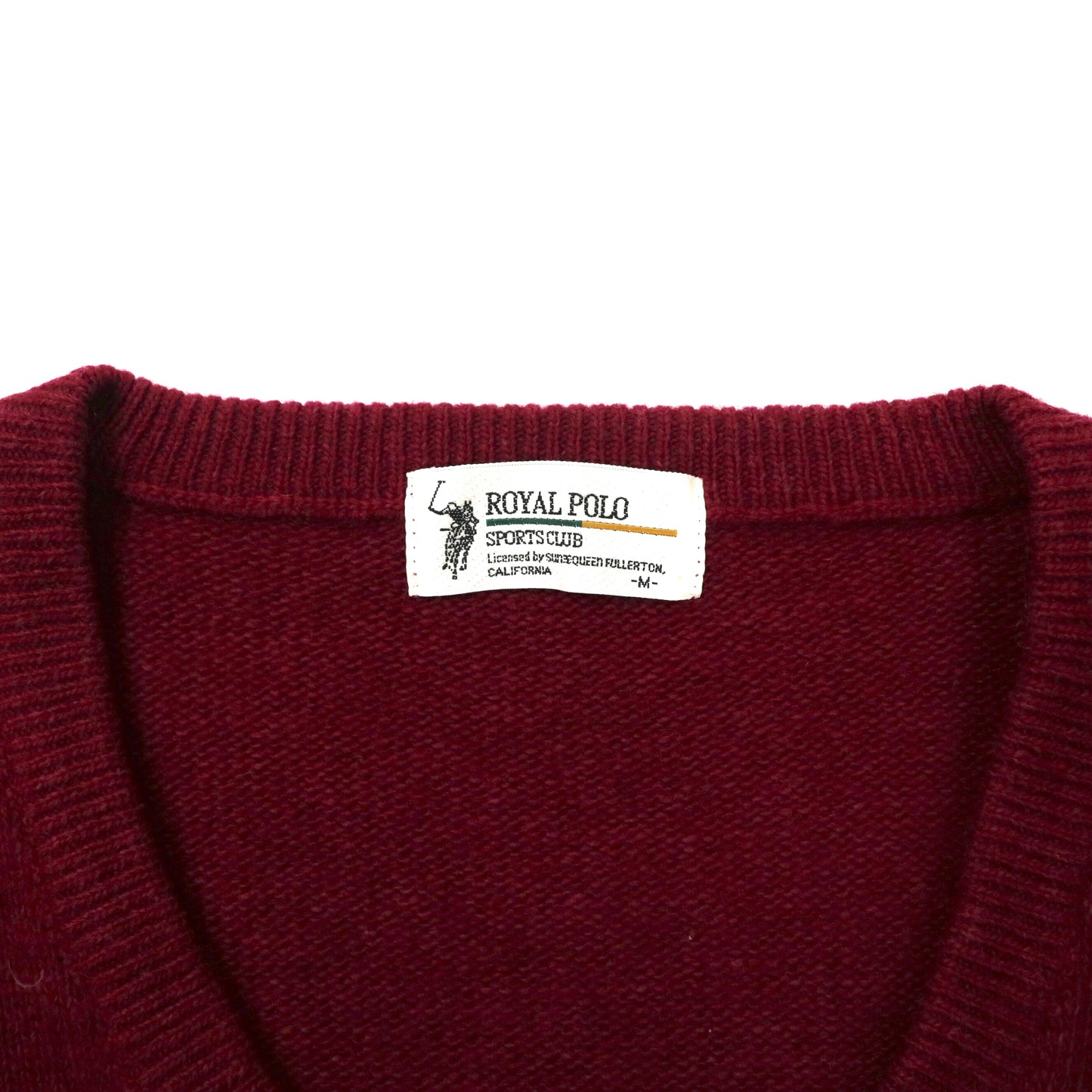 ROYAL POLO SPORTS CLUB Vネックニット セーター M ボルドー ウール ワンポイントロゴ刺繍