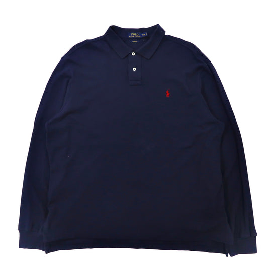 日本然リトテ-古着オンライン-POLO RALPH LAUREN ビッグサイズ 長袖ポロシャツ XXL ネイビー コットン 鹿の子 スモールポニー刺繍-