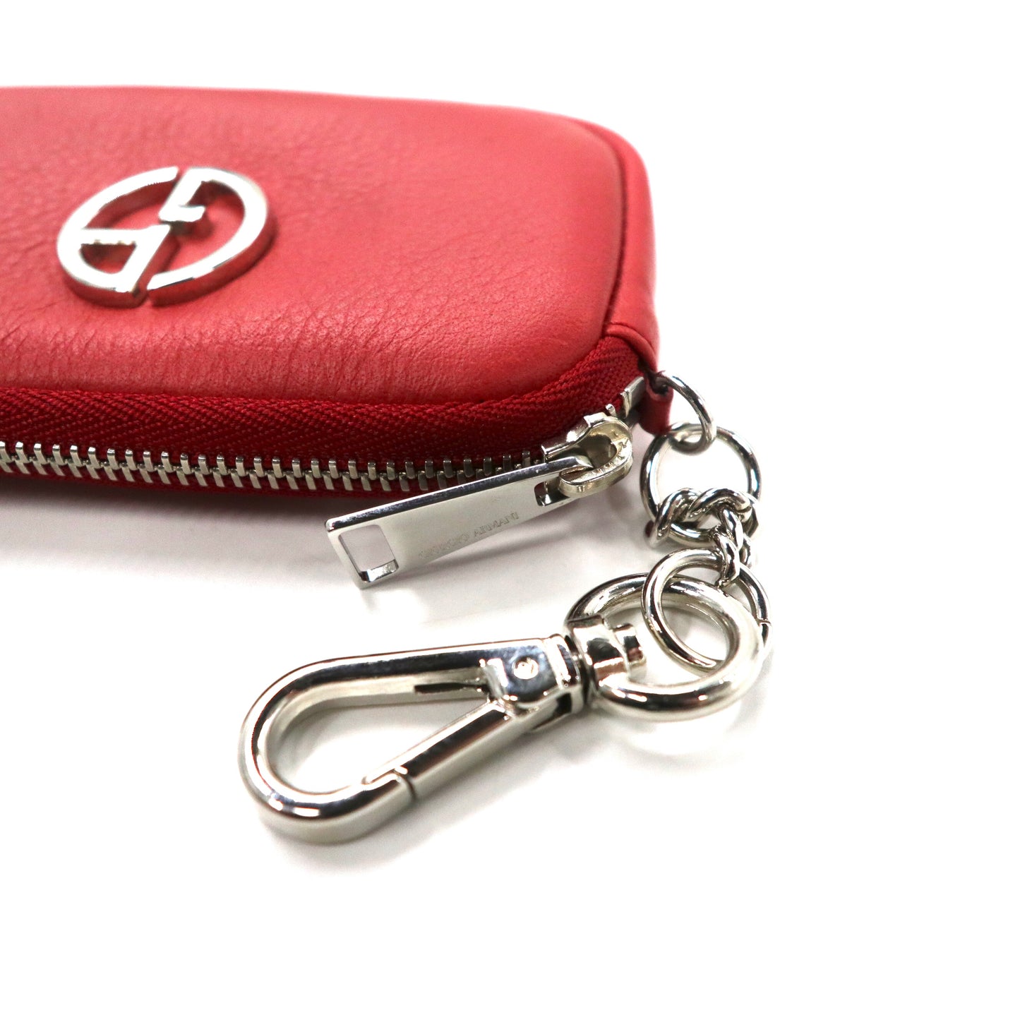 GIORGIO ARMANI COIN WALLET Key Case Red Leather Logo Motif Y1H306