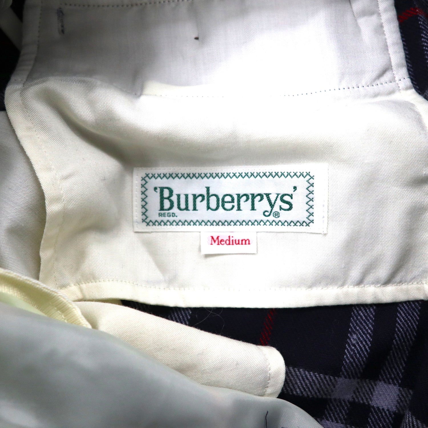 BURBERRYS CHECKED 2 Tack Easy Slacks PANTS M Navy Wool Vintage