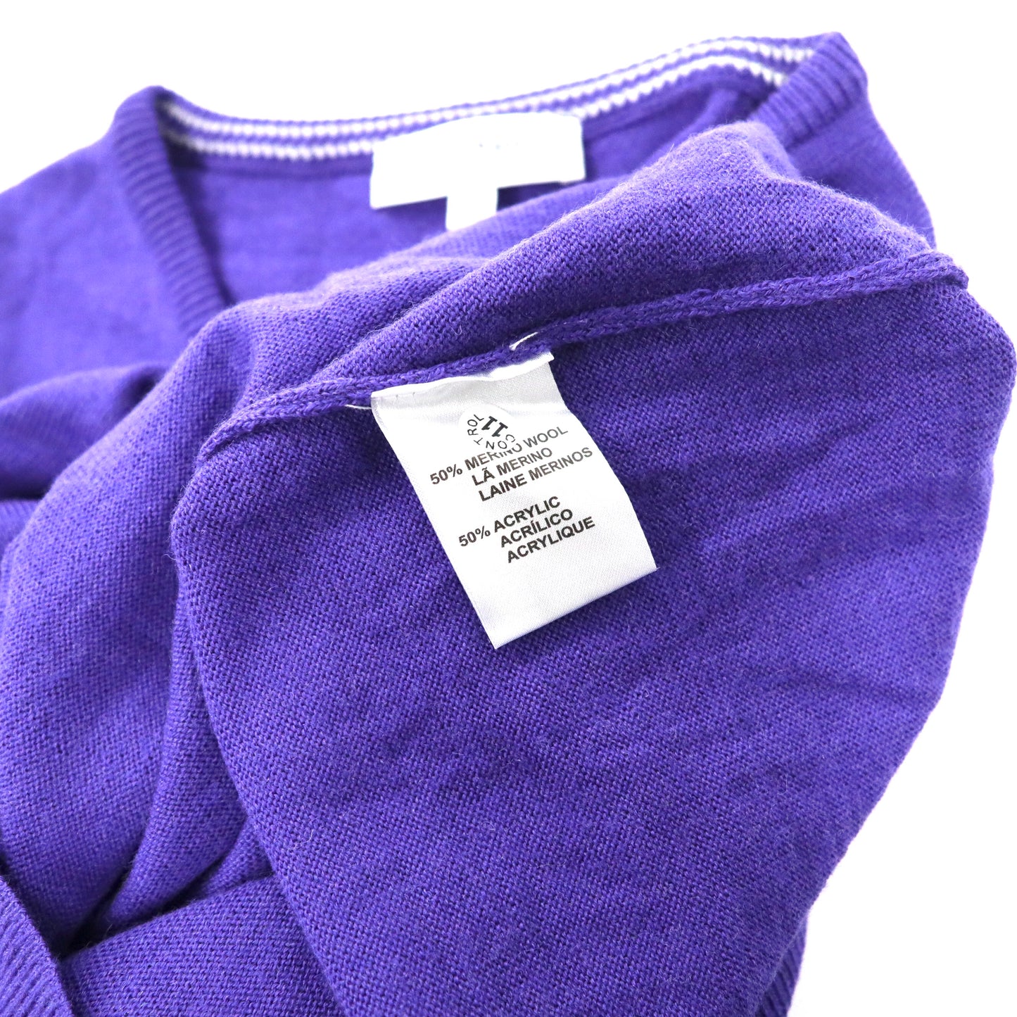 Calvin Klein Vネックニット セーター L ブルー メリノウール ワンポイントロゴ刺繍 ブルガリア製
