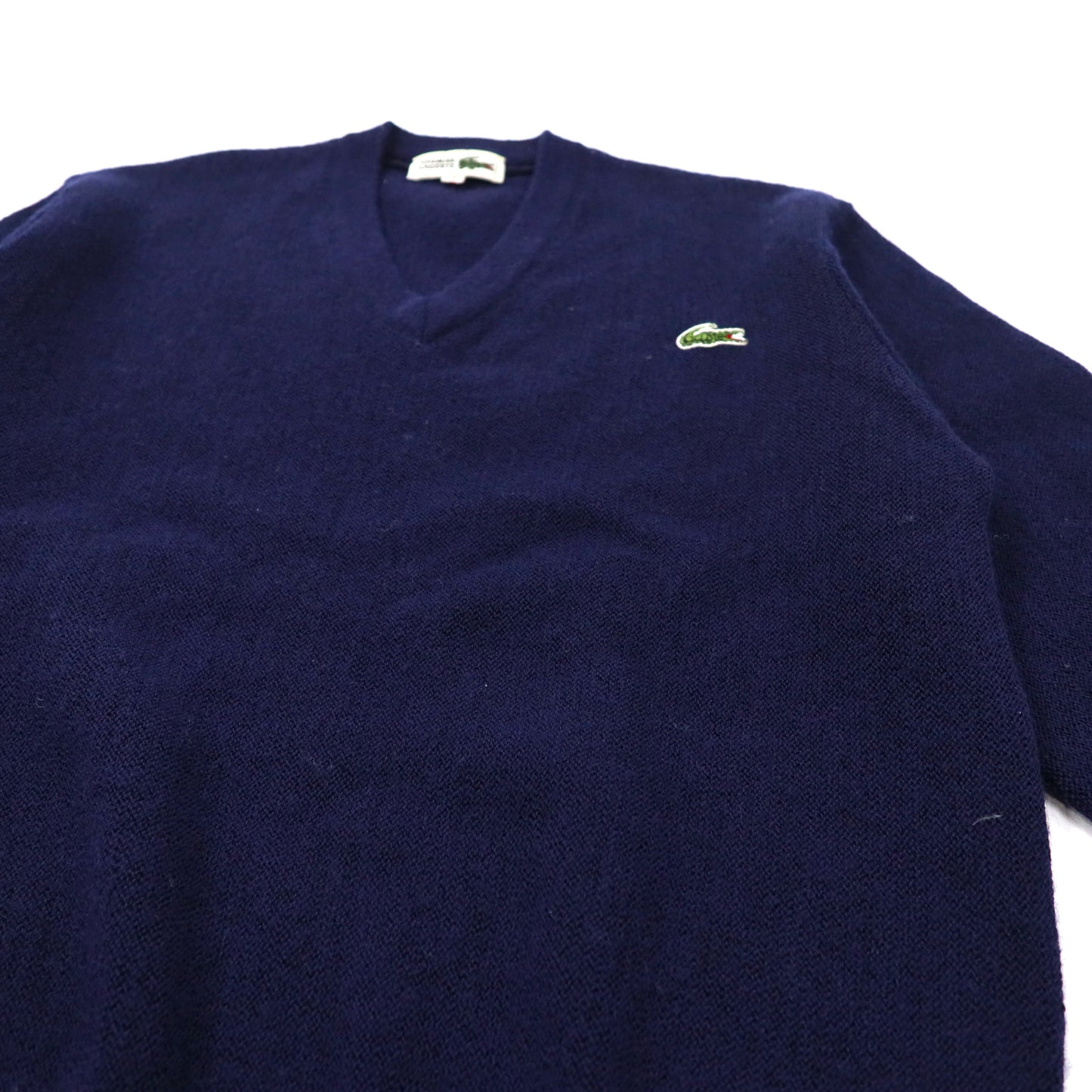 CHEMISE LACOSTE Vネックニット セーター 2 ネイビー ウール ワンポイントロゴ 80年代 日本製