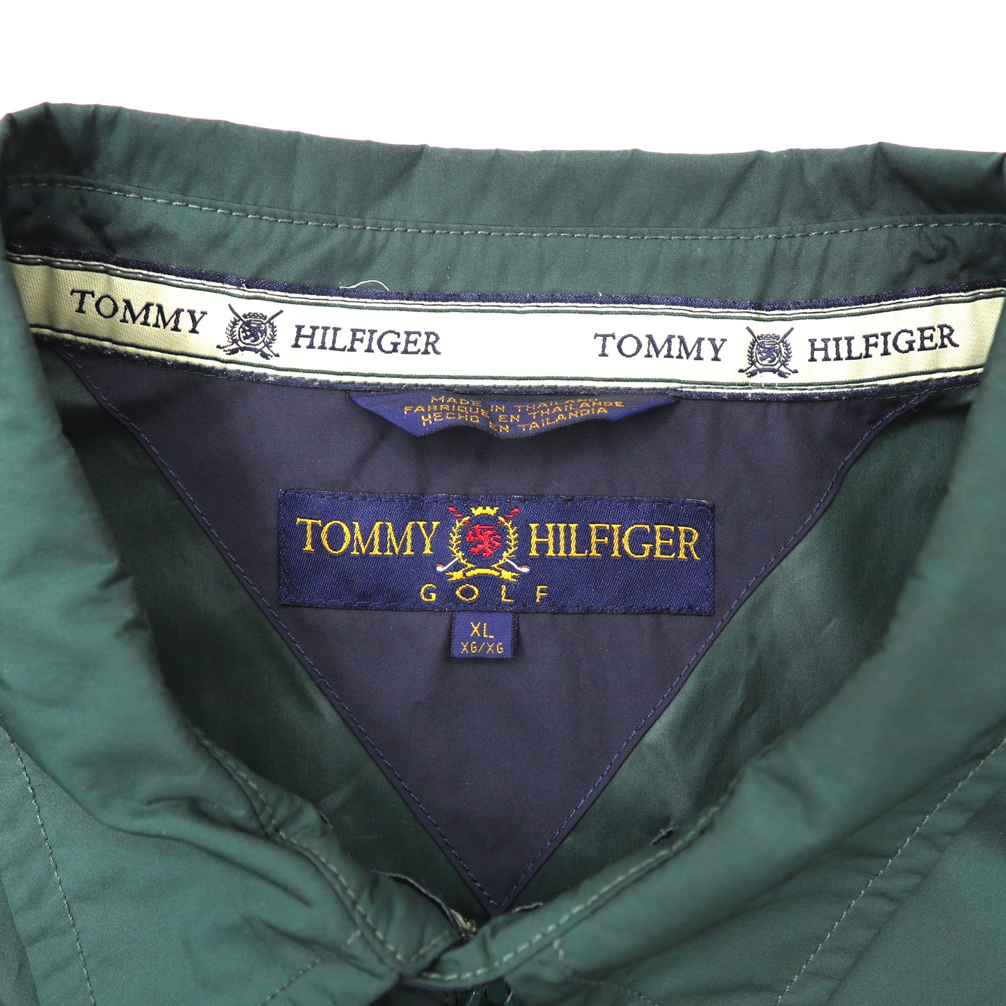 TOMMY HILFIGER half zip WINDBREAKER XL Green Big Size Side Slit