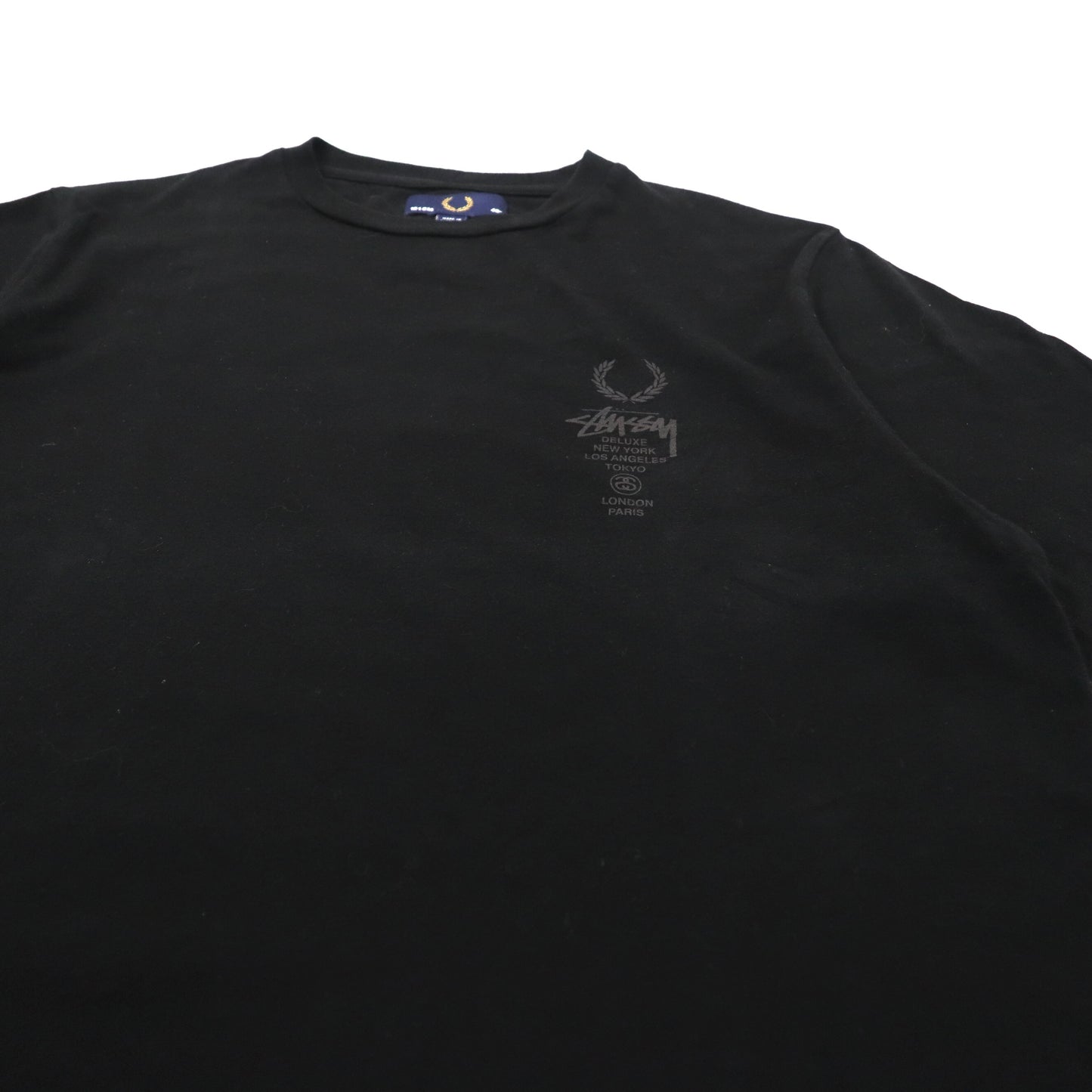 STUSSY DELUXE × FRED PERRY ワールドツアー Tシャツ 40 ブラック コットン ロゴプリント 両面プリント SM4174/102/2095/252 ポルトガル製
