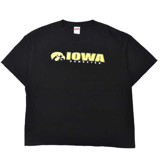 日本然リトテ-古着オンライン-SOFEE ビッグサイズ カレッジプリントTシャツ XL ブラック コットン IOWA HAWKEYES FOOTBALL エルサルバドル製-