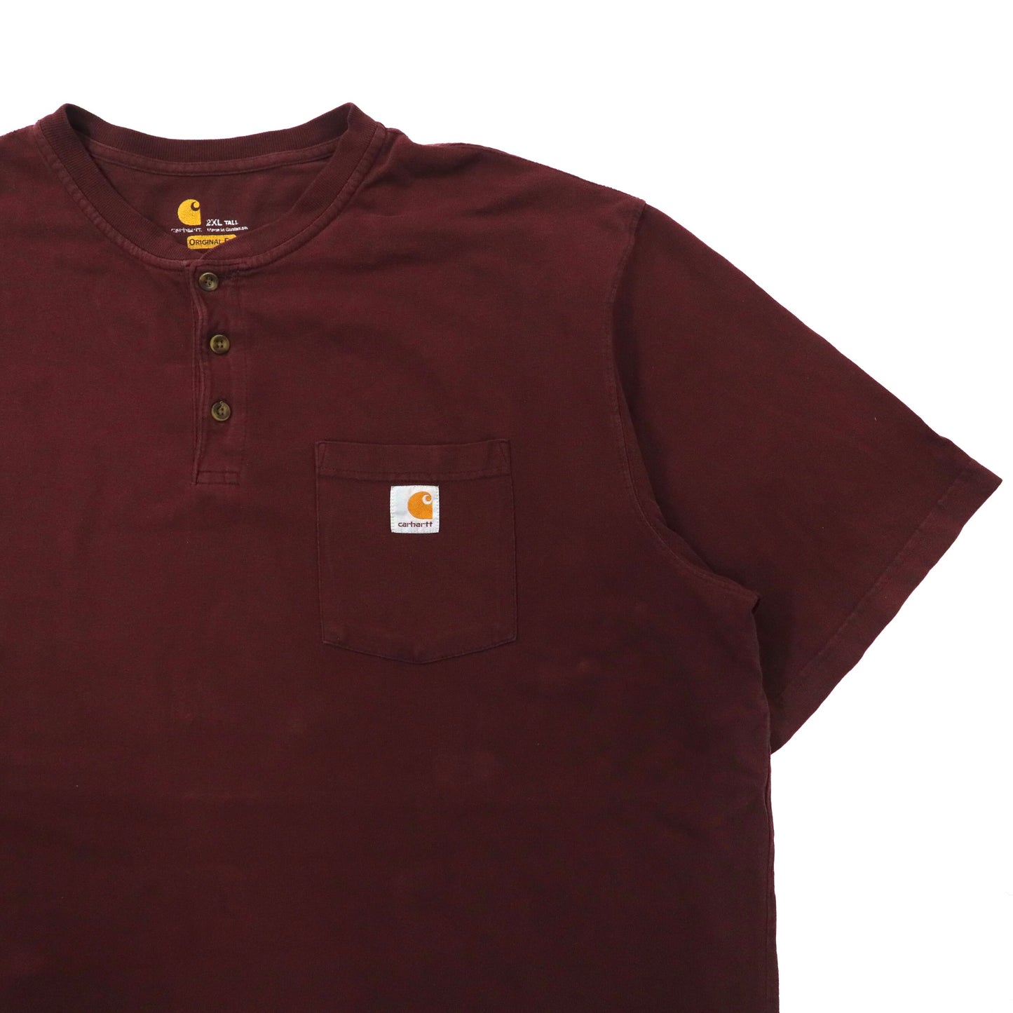 carhartt ビッグサイズ ヘンリーネックTシャツ 2XL ボルドー コットン ORIGINAL FIT 胸ポケット ワンポイントロゴ グアテマラ製