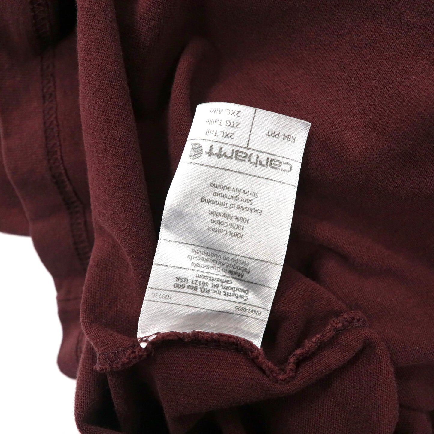 carhartt ビッグサイズ ヘンリーネックTシャツ 2XL ボルドー コットン ORIGINAL FIT 胸ポケット ワンポイントロゴ グアテマラ製