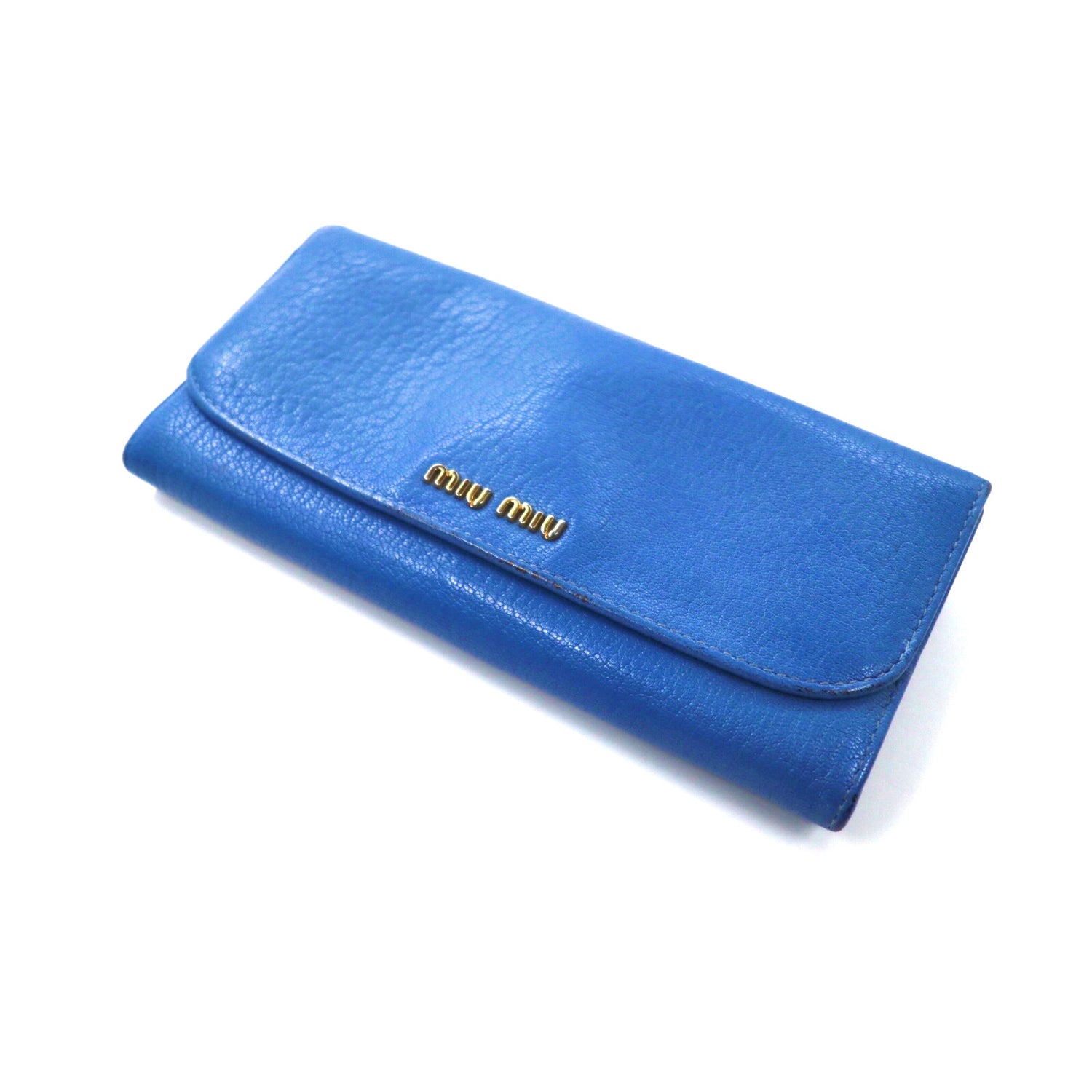 MIU MIU Long Wallet Blue Leather 5M1109 – 日本然リトテ