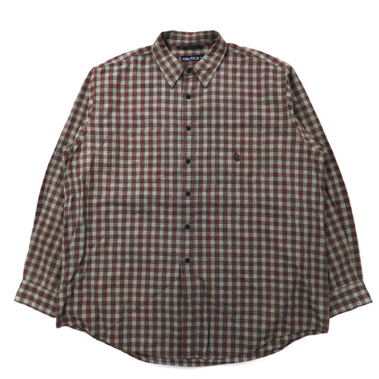 nautica ビッグサイズ チェックシャツ XXL グレー コットン ワンポイントロゴ刺繍 90年代