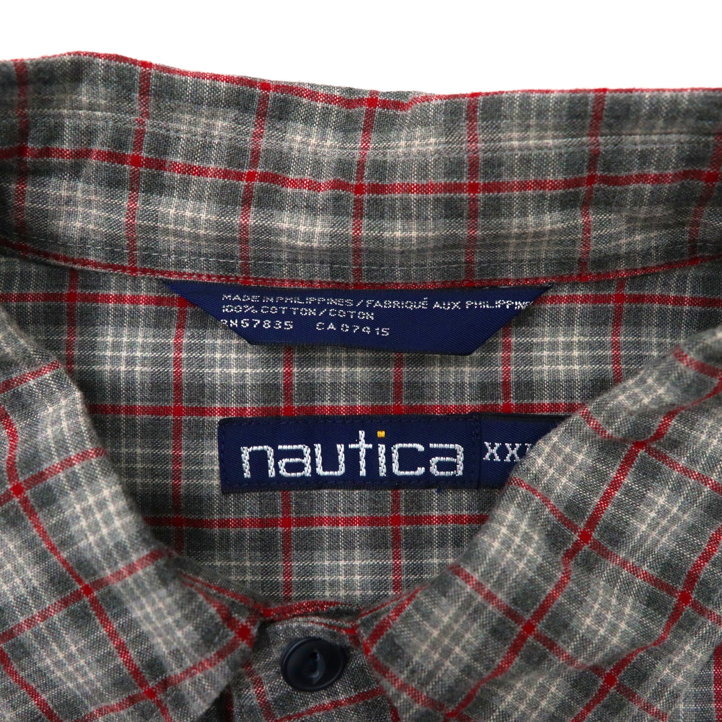 nautica ビッグサイズ チェックシャツ XXL グレー コットン ワンポイントロゴ刺繍 90年代