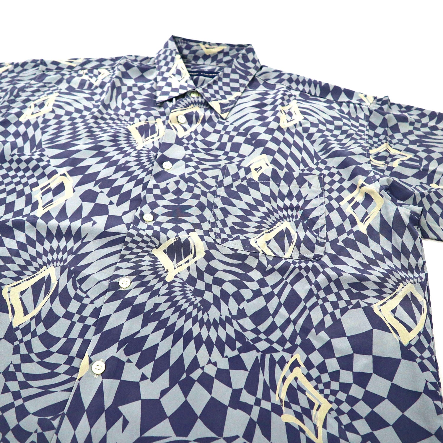 Lama Lucente Poly shirt F Blue Geometric Pattern Polyester Japan