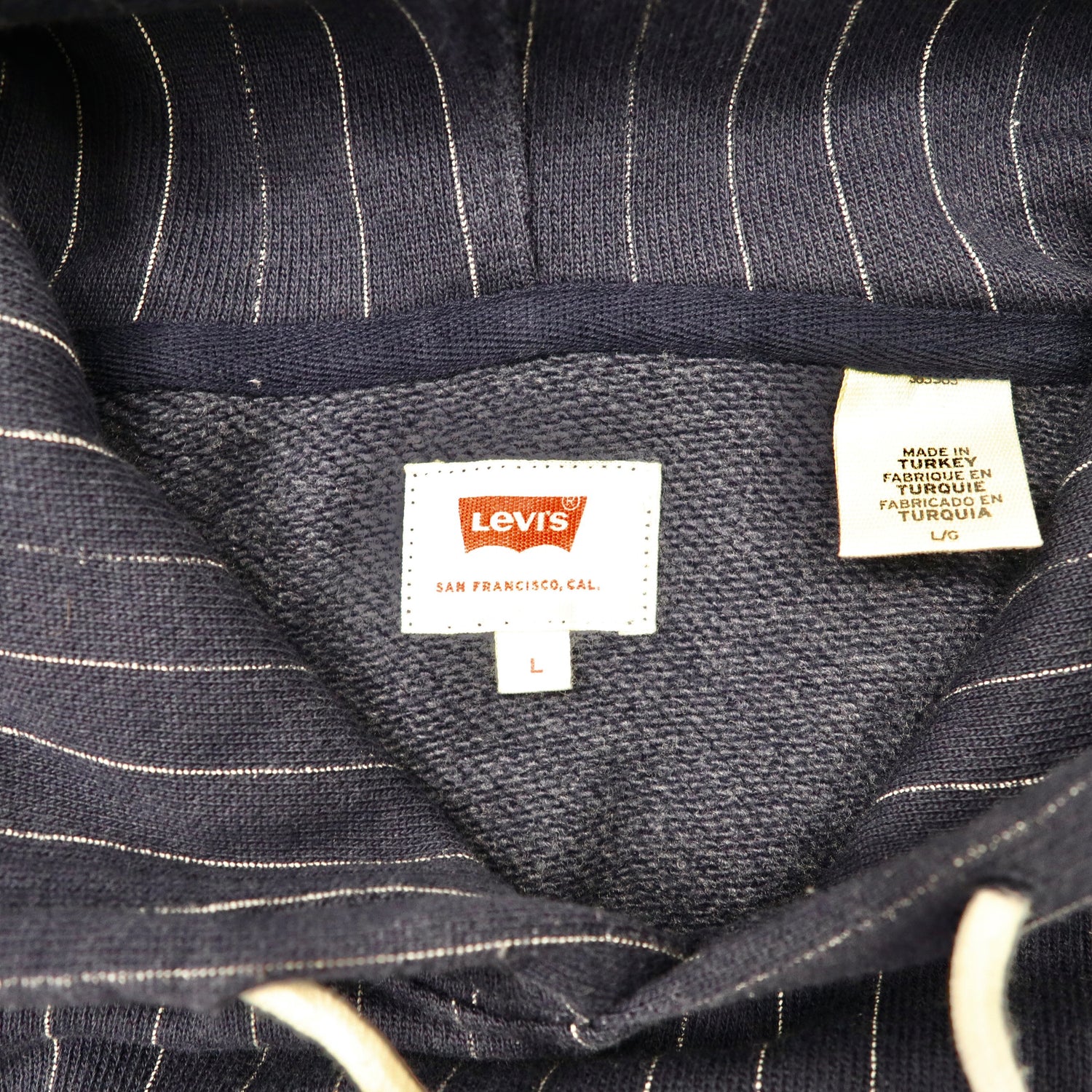 Levi's プルオーバーパーカー ロゴフーディー L ネイビー ストライプ