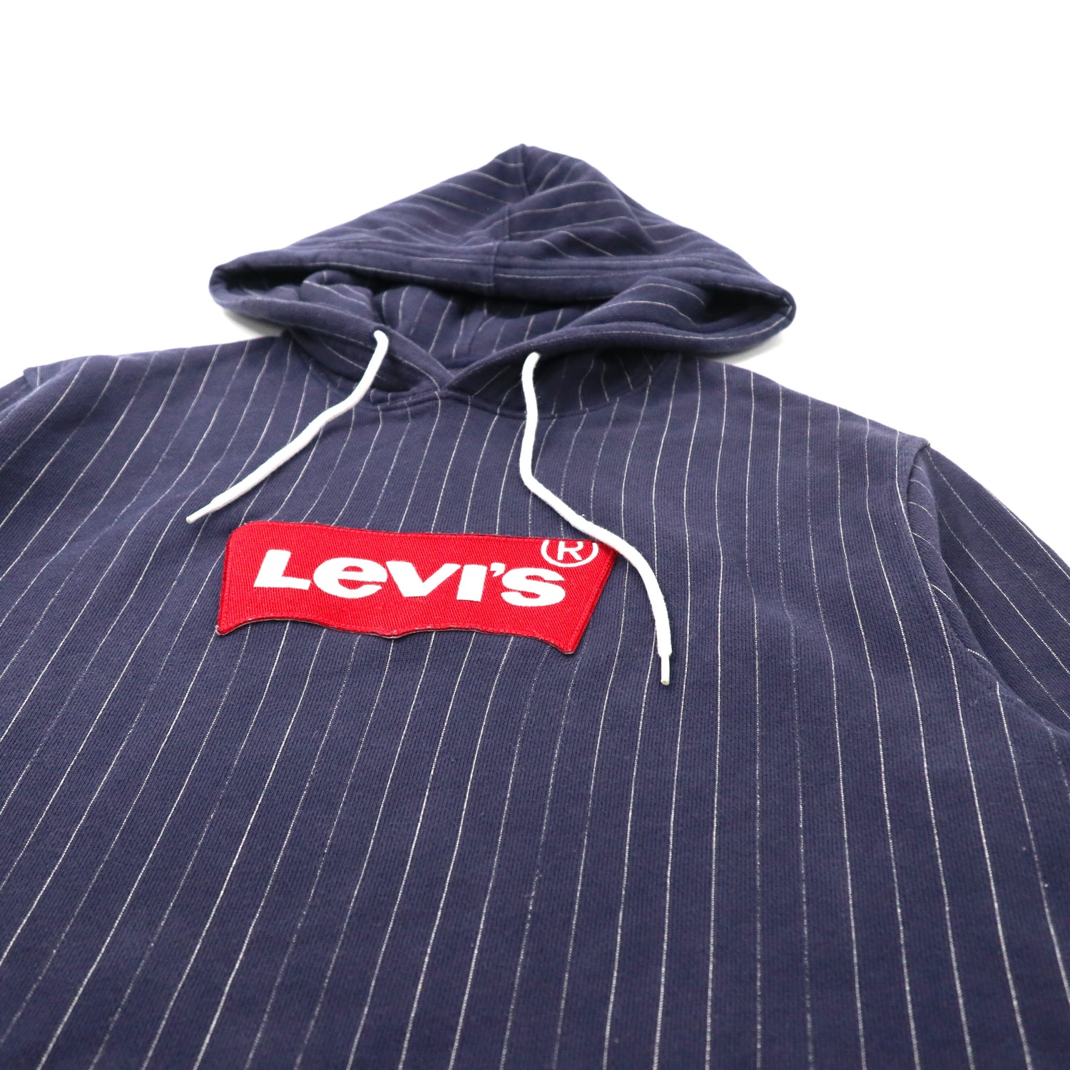 Levi's プルオーバーパーカー ロゴフーディー L ネイビー ストライプ