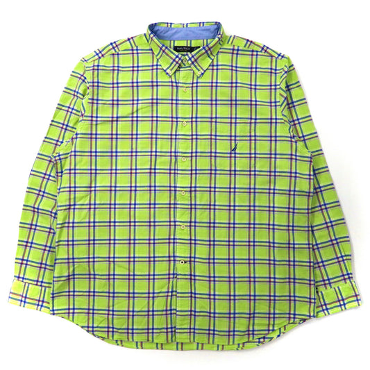 NAUTICA ビッグサイズ ボタンダウンシャツ XXL グリーン チェック コットン ワンポイントロゴ刺繍