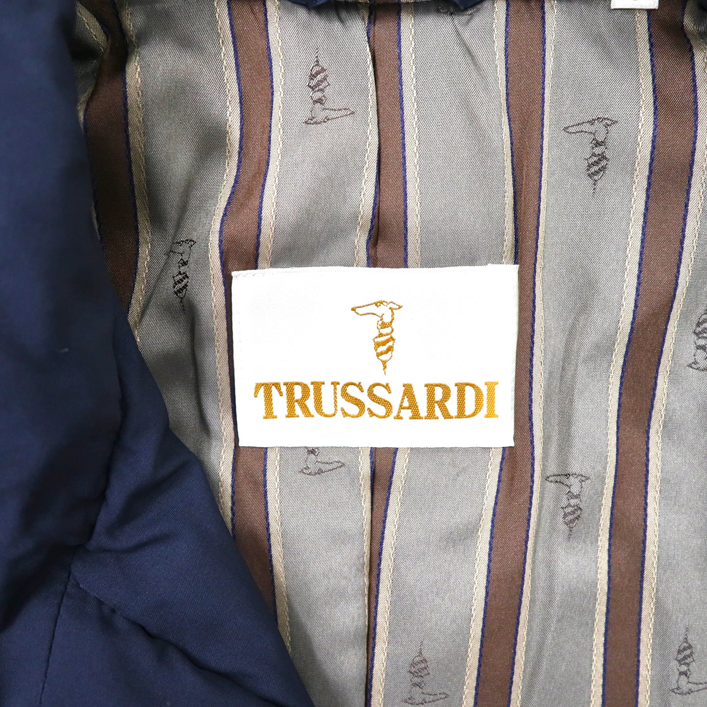 TRUSSARDI ドロスト オーバーコート L ネイビー ポリエステル フード収納式 オールド 80年代 日本製