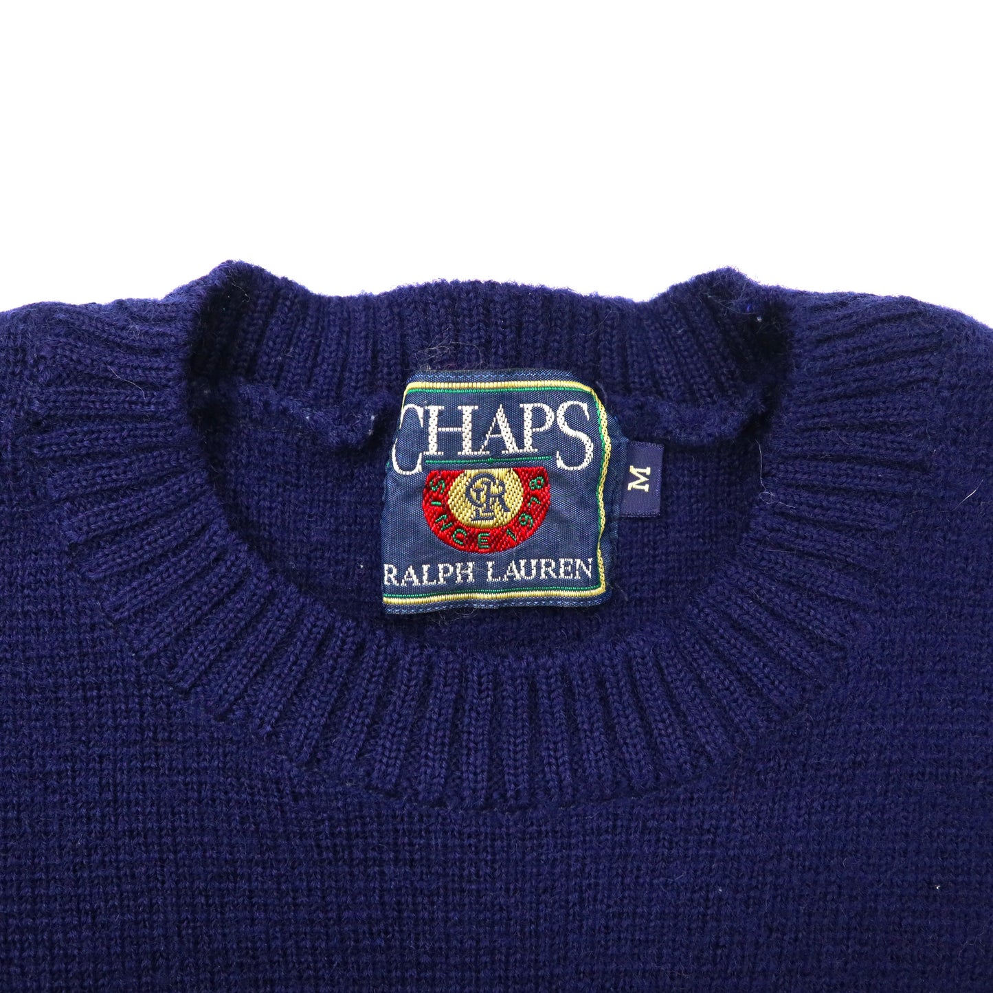 CHAPS RALPH LAUREN ハイゲージニット セーター M ネイビー ウール ワンポイントロゴ刺繍 90年代 日本製