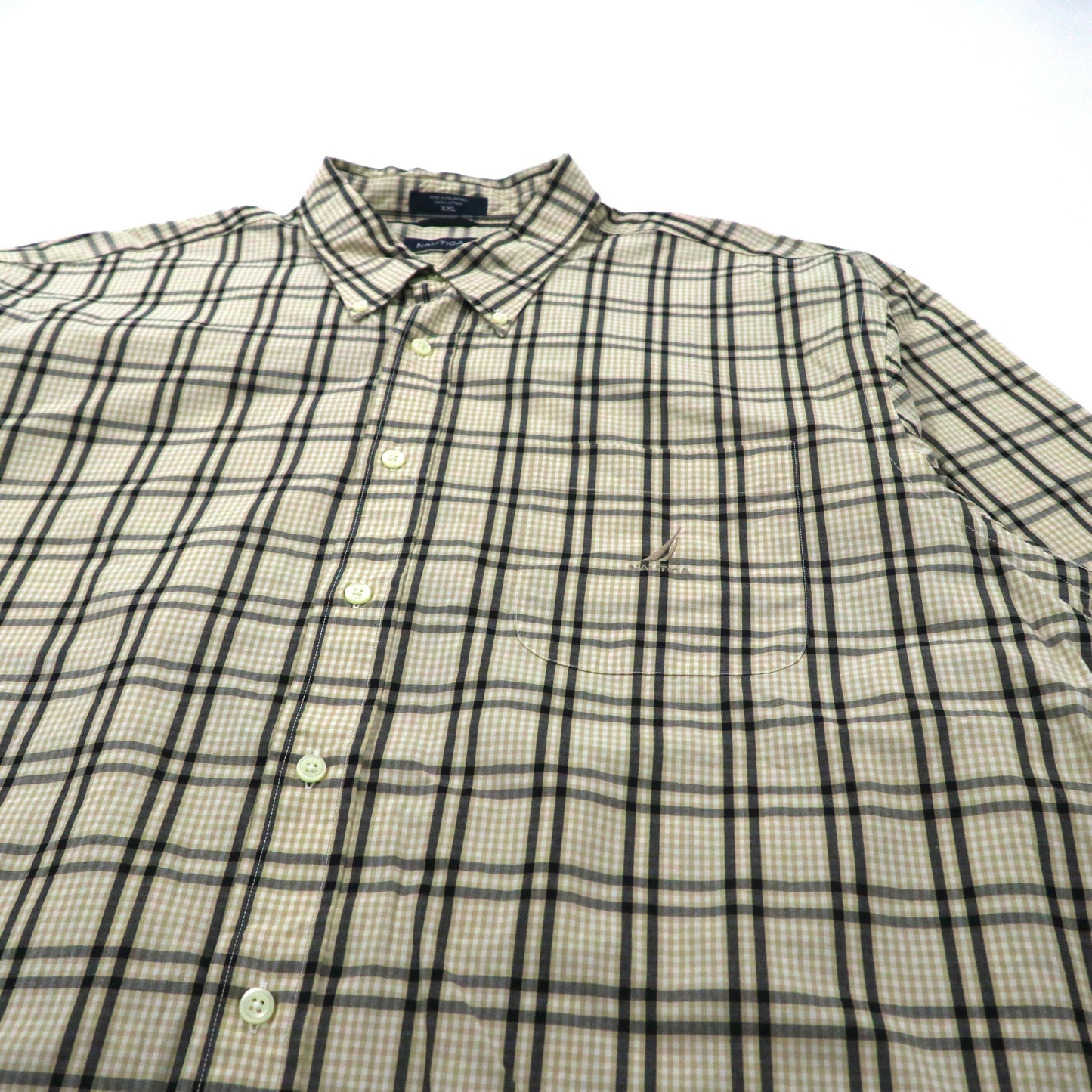 NAUTICA ビッグサイズ ボタンダウンシャツ XXL ベージュ チェック コットン ワンポイントロゴ刺繍