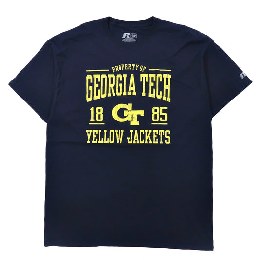 日本然リトテ-古着オンライン-RUSSELL ビッグサイズ カレッジプリントTシャツ XL ネイビー コットン NCAA バスケットボール GEORGIA TECH YELLOW JACKETS ホンジュラス製-