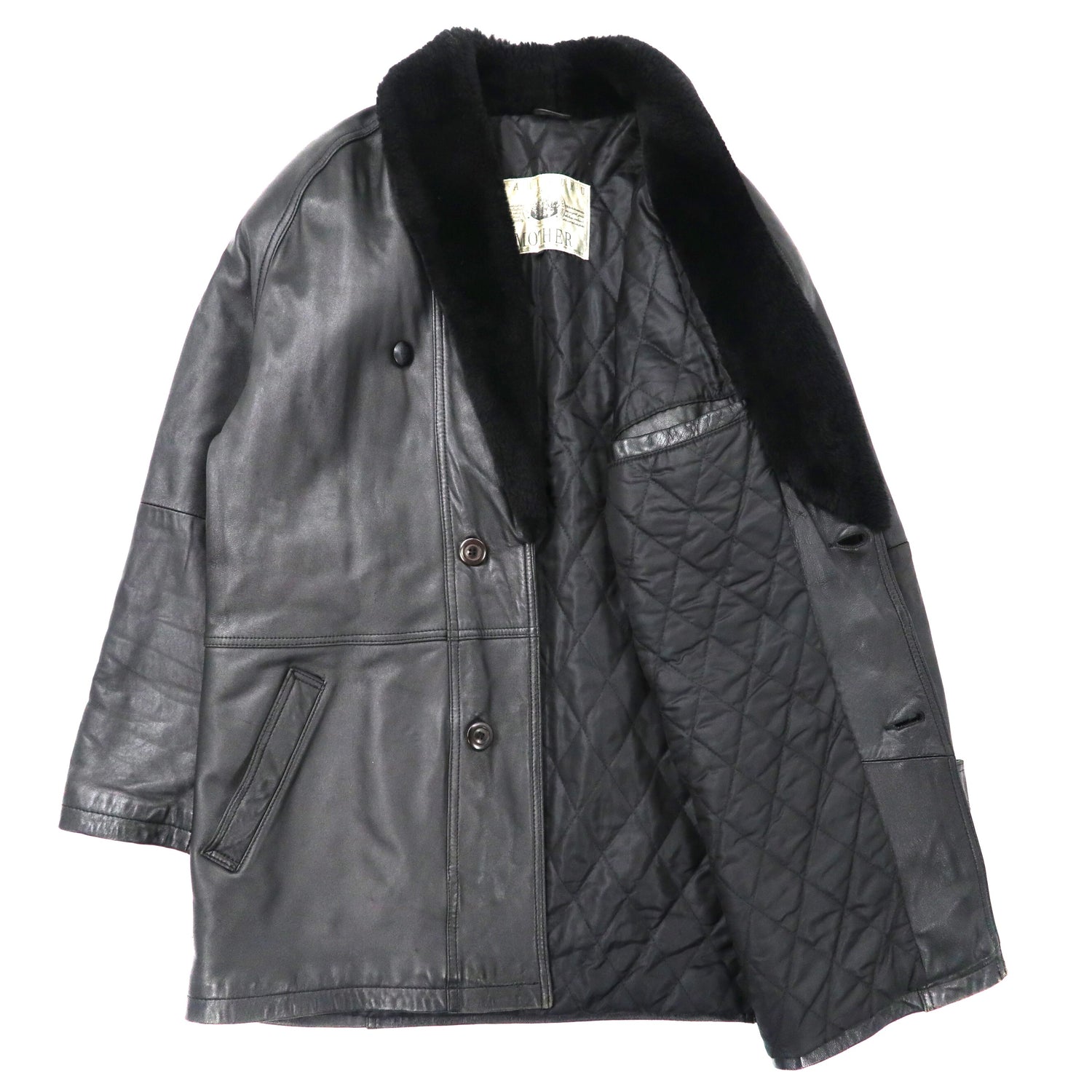 Harajuku Mother collar BOA SHAWL COLLAR Leather COAT M Black LAMB ...