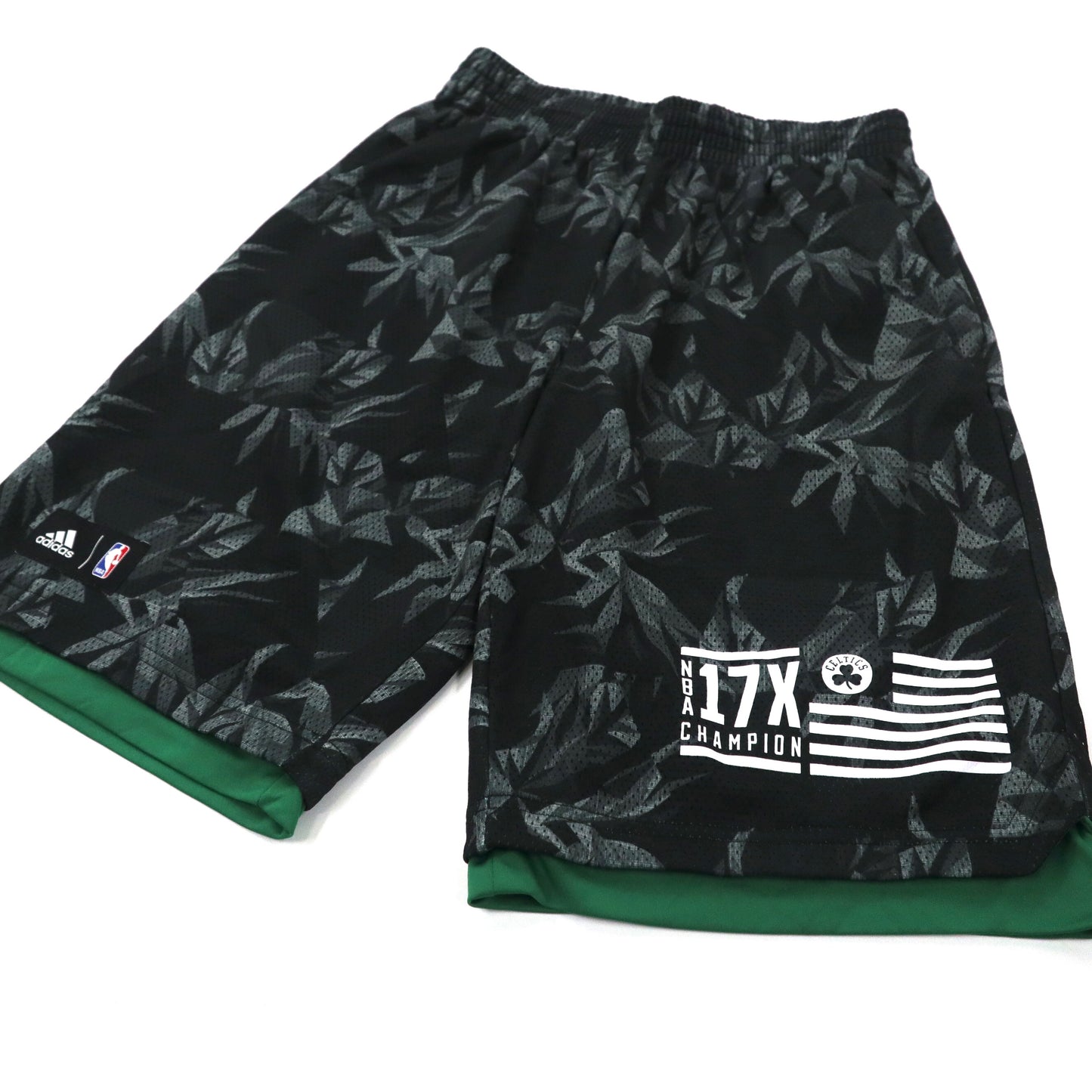 adidas × NBA ゲームパンツ ショーツ O ブラック 総柄 ポリエステル メッシュ Boston Celtics バスケットボール AJ1850