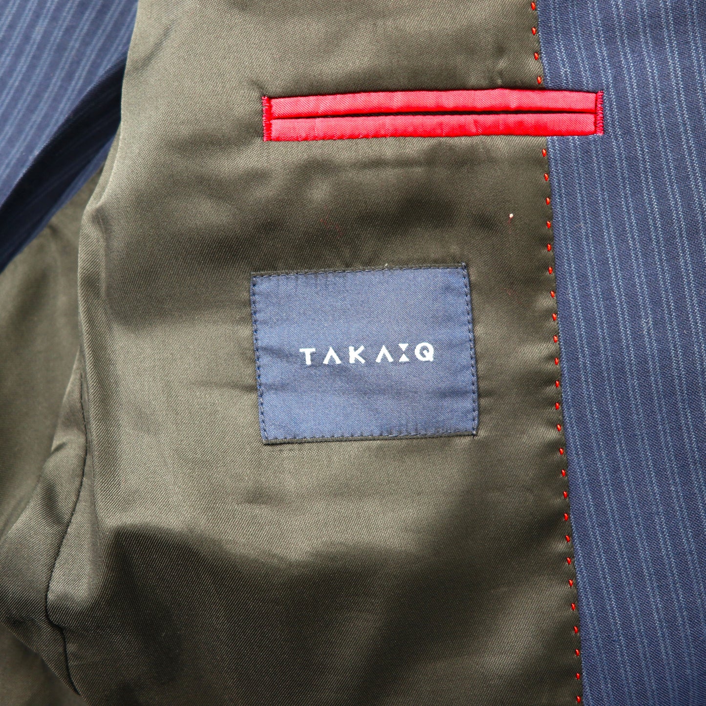 TAKA-Q スーツ セットアップ A5 ネイビー ストライプ ポリエステル