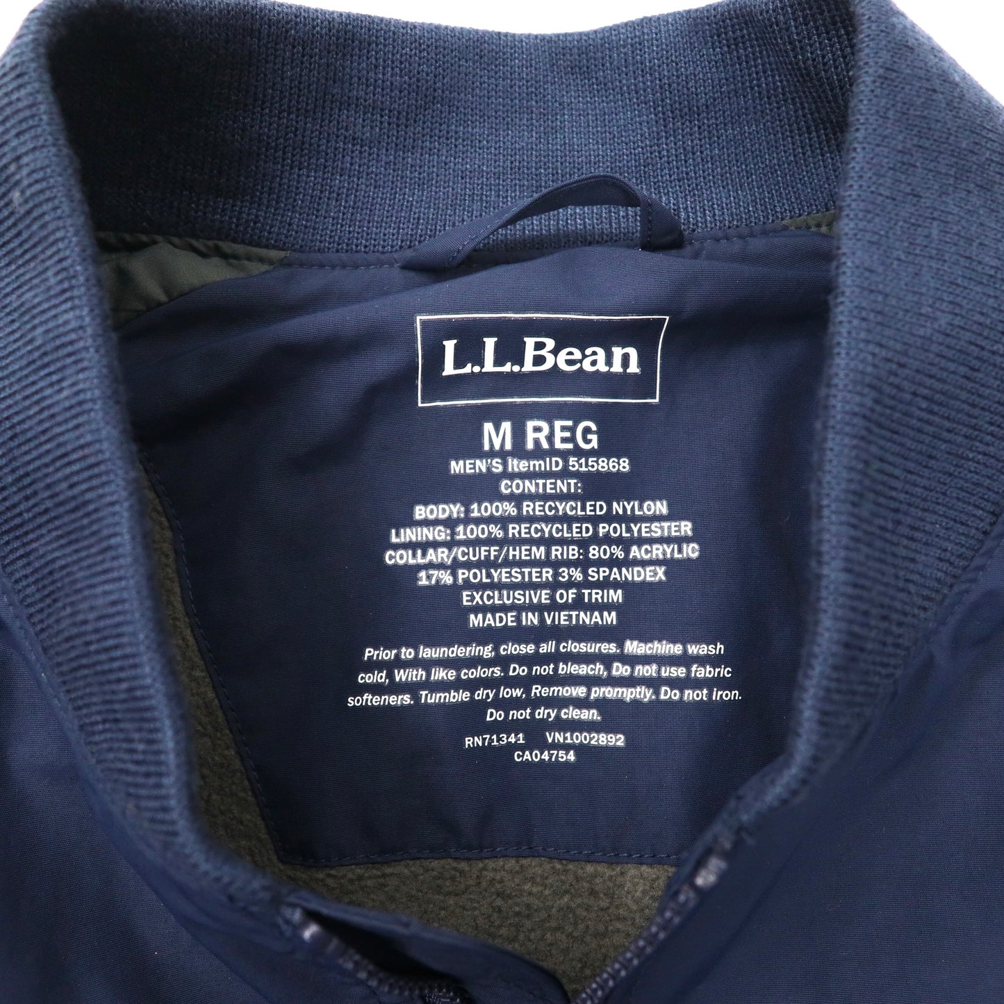 L.L.Bean MA-1 フライトジャケット ブルゾン M ネイビー ナイロン フリースライナー