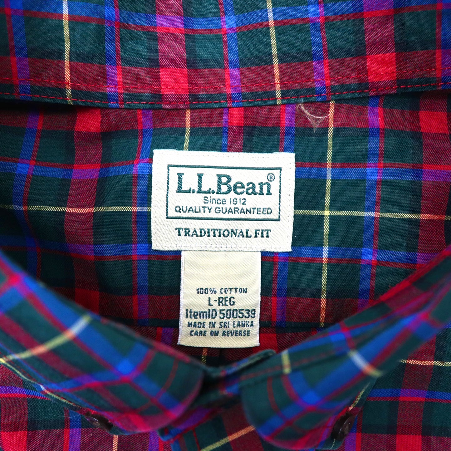 L.L.Bean ボタンダウンシャツ L レッド チェック コットン TRADITIONAL FIT スリランカ製