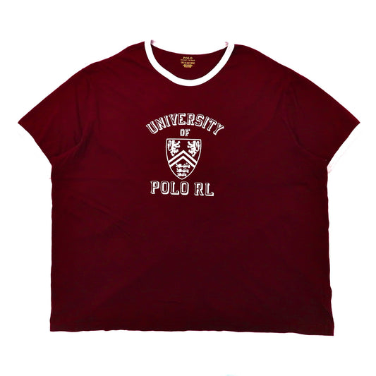 POLO RALPH LAUREN カレッジプリント リンガーTシャツ 3XB ボルドー コットン ビッグサイズ