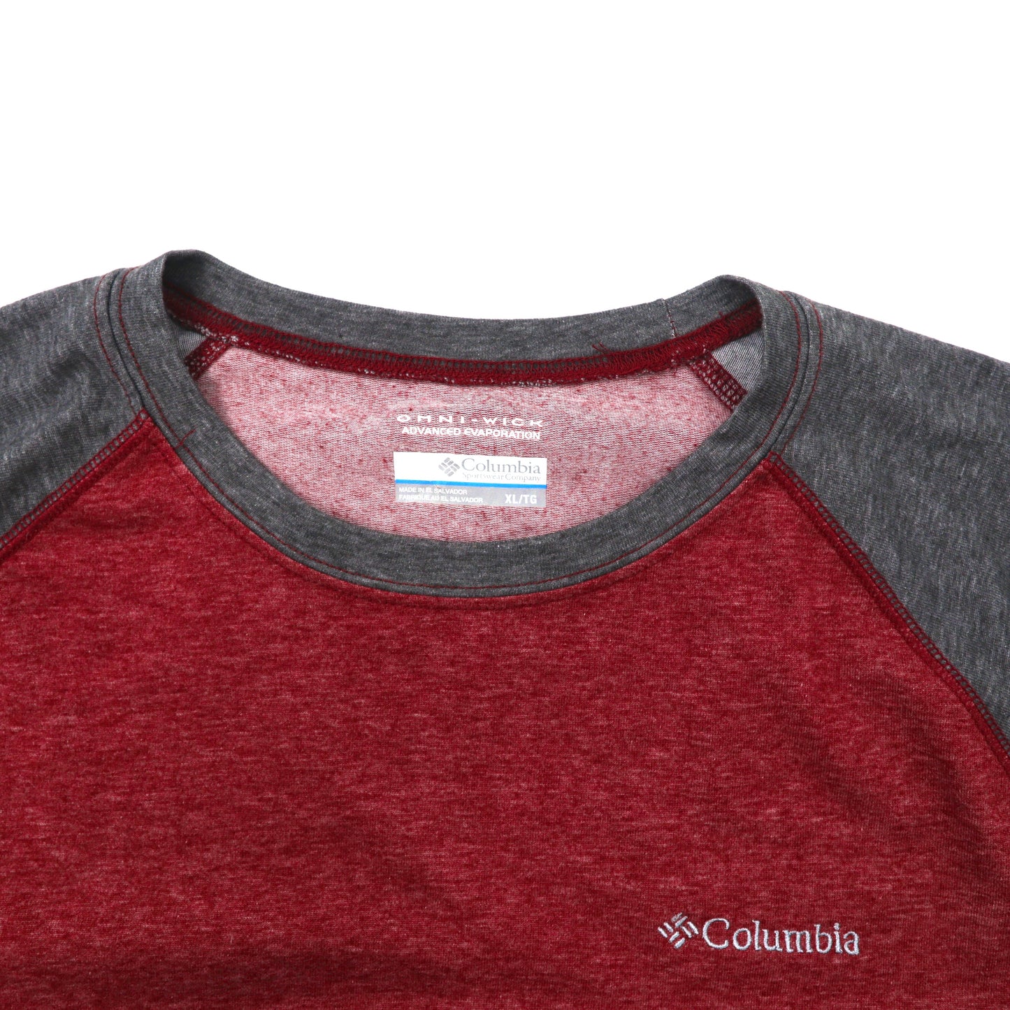 Columbia ラグランTシャツ XL レッド ポリエステル ロゴ刺繍 OMNI-WICK