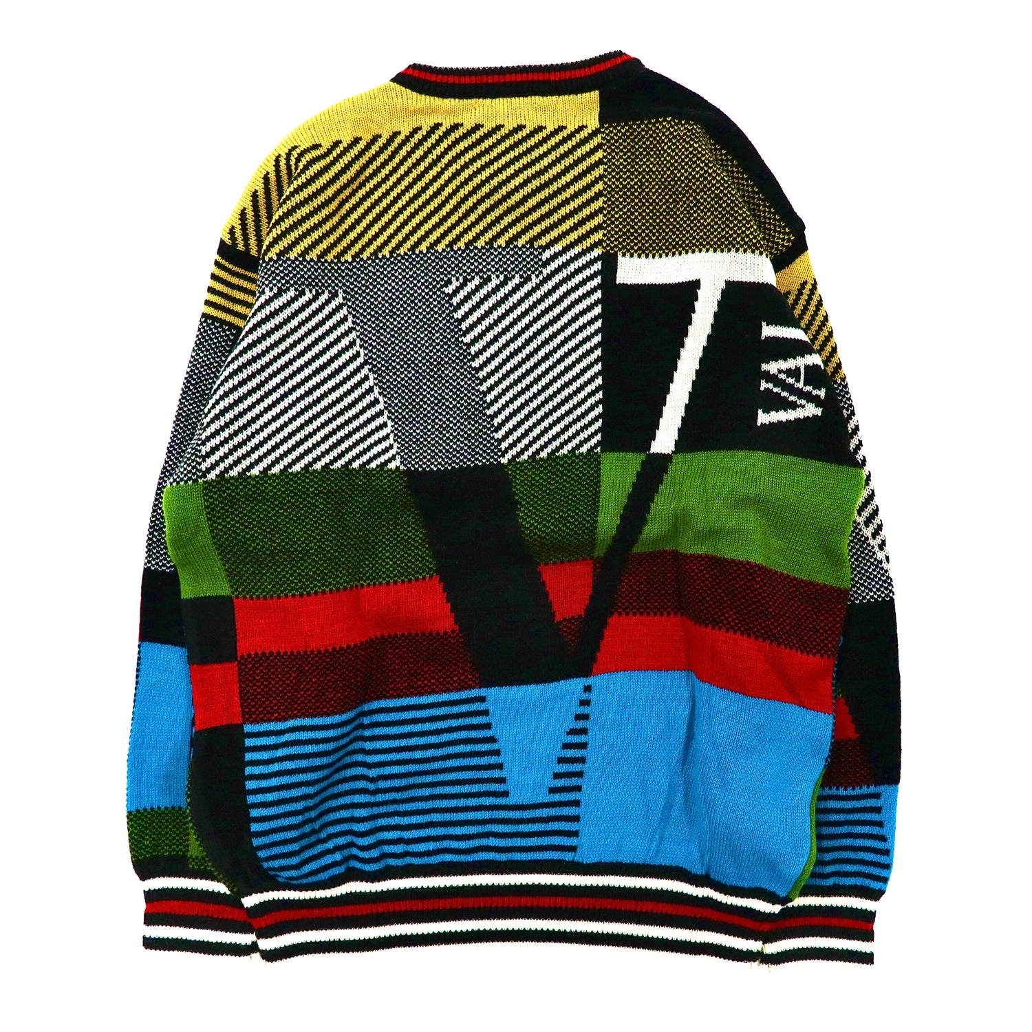 Big Size Patterned Knit Sweater L Multicolor Crazy Pattern Wool