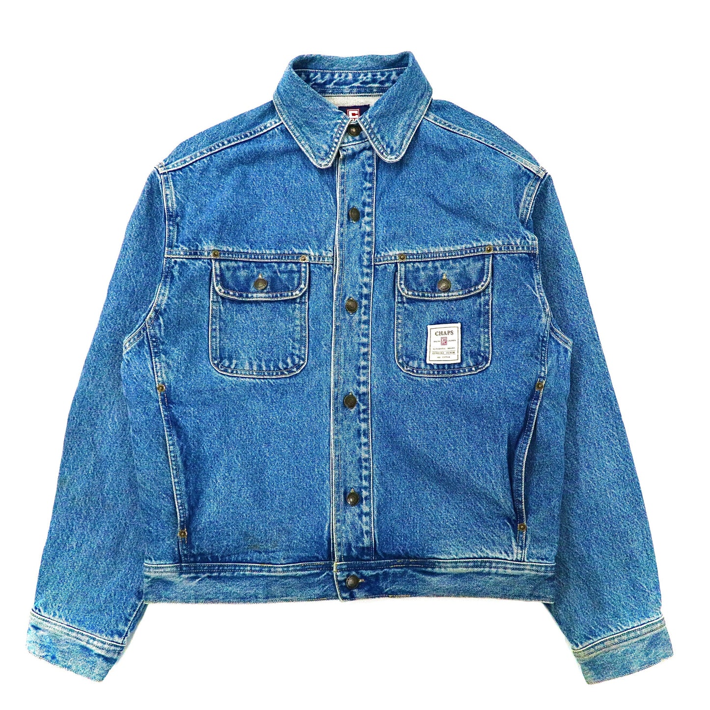 CHAPS RALPH LAUREN Denim Jacket L Blue Buck Logo Embroidery 90s