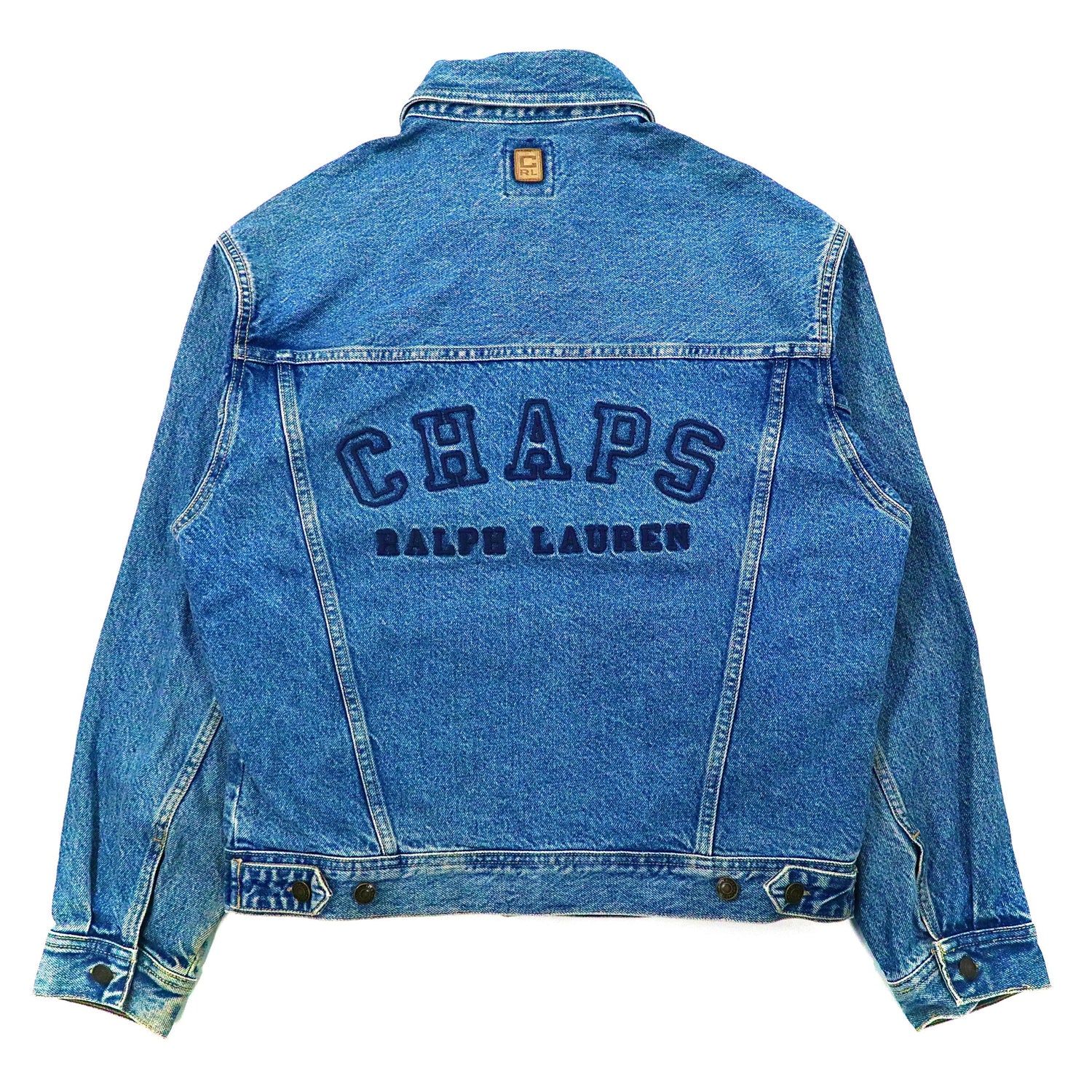 CHAPS RALPH LAUREN Denim Jacket L Blue Buck Logo Embroidery 90s