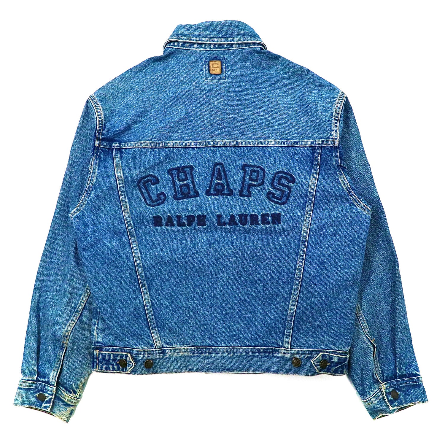 CHAPS RALPH LAUREN Denim Jacket L Blue Buck Logo Embroidery 90s 