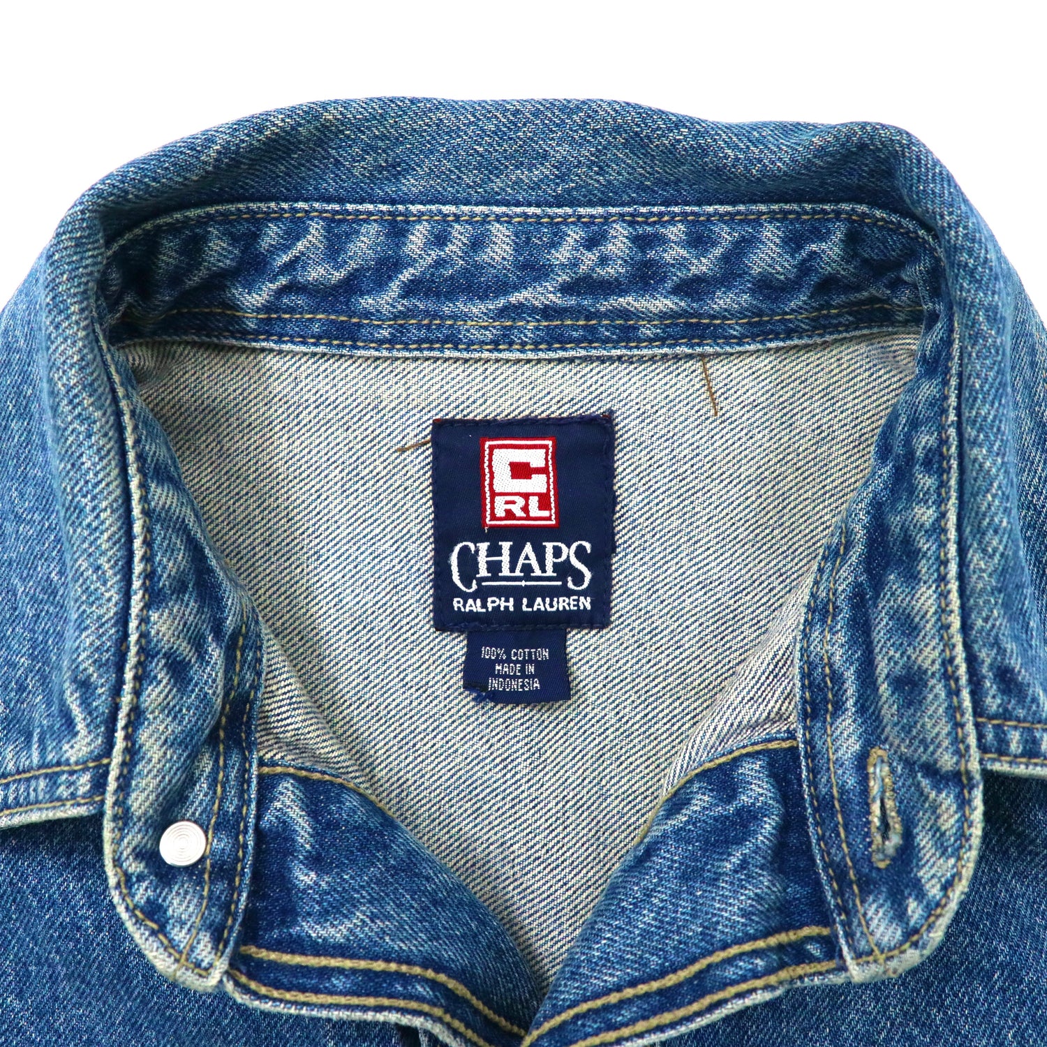 CHAPS RALPH LAUREN Denim Jacket L Blue Buck Logo Embroidery 90s 