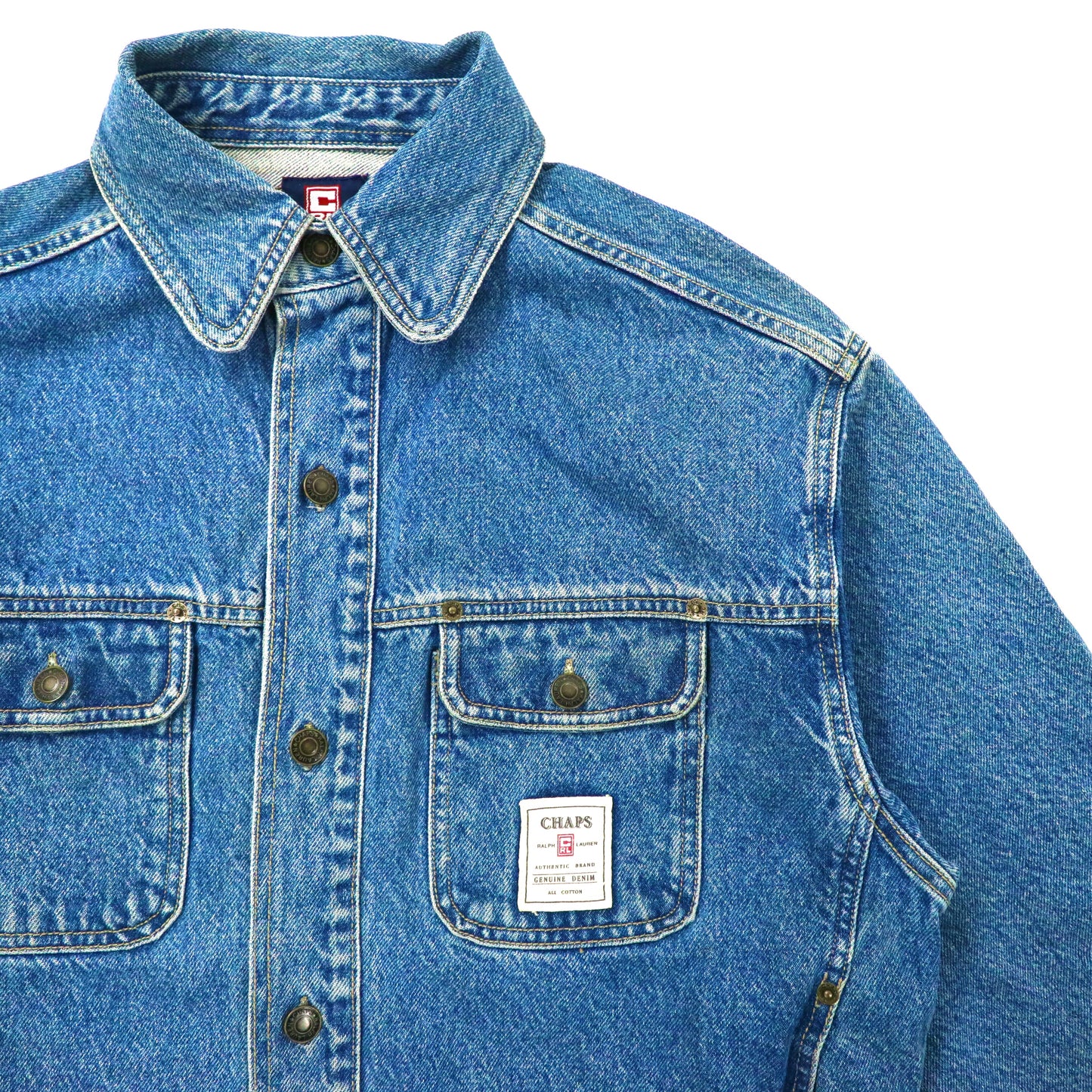 CHAPS RALPH LAUREN Denim Jacket L Blue Buck Logo Embroidery 90s 