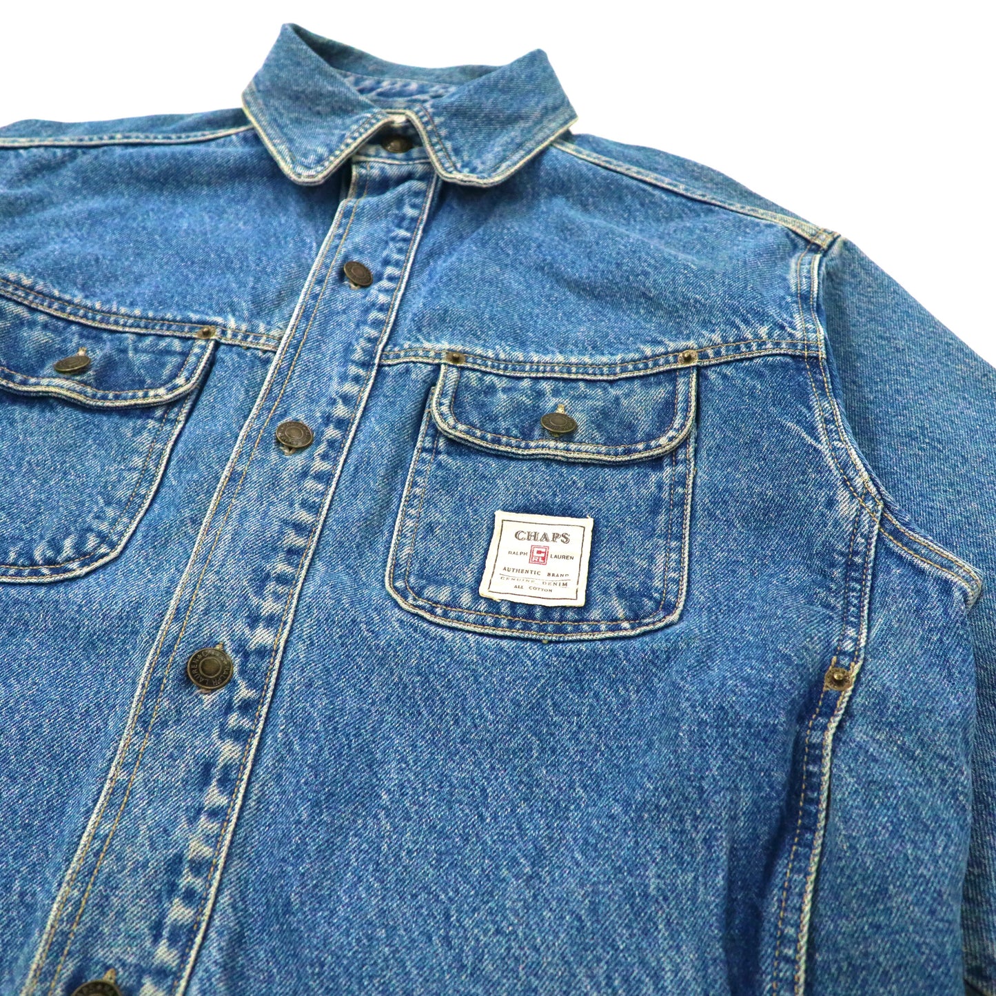 CHAPS RALPH LAUREN デニムジャケット L ブルー バックロゴ刺繍 90年代