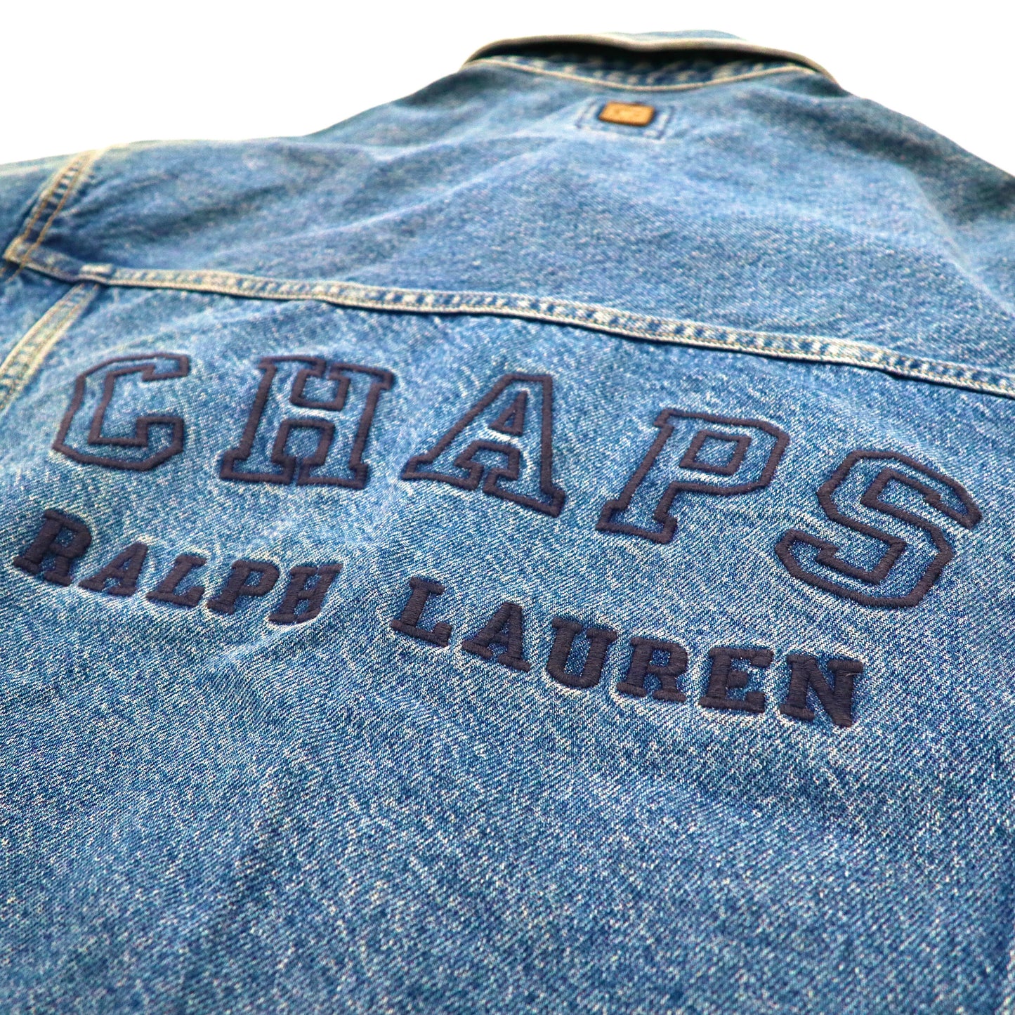 CHAPS RALPH LAUREN Denim Jacket L Blue Buck Logo Embroidery 90s