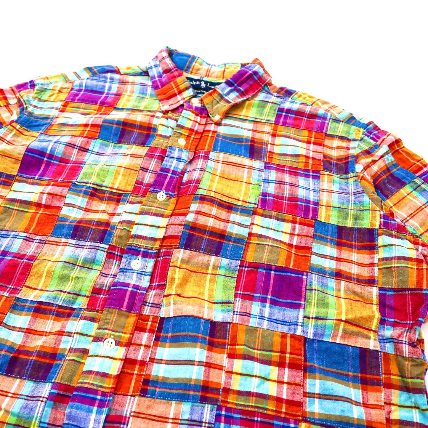 Ralph Lauren 半袖ボタンダウンシャツ LL マルチカラー チェック コットン ビッグサイズ CUSTOM FIT スモールポニー刺繍