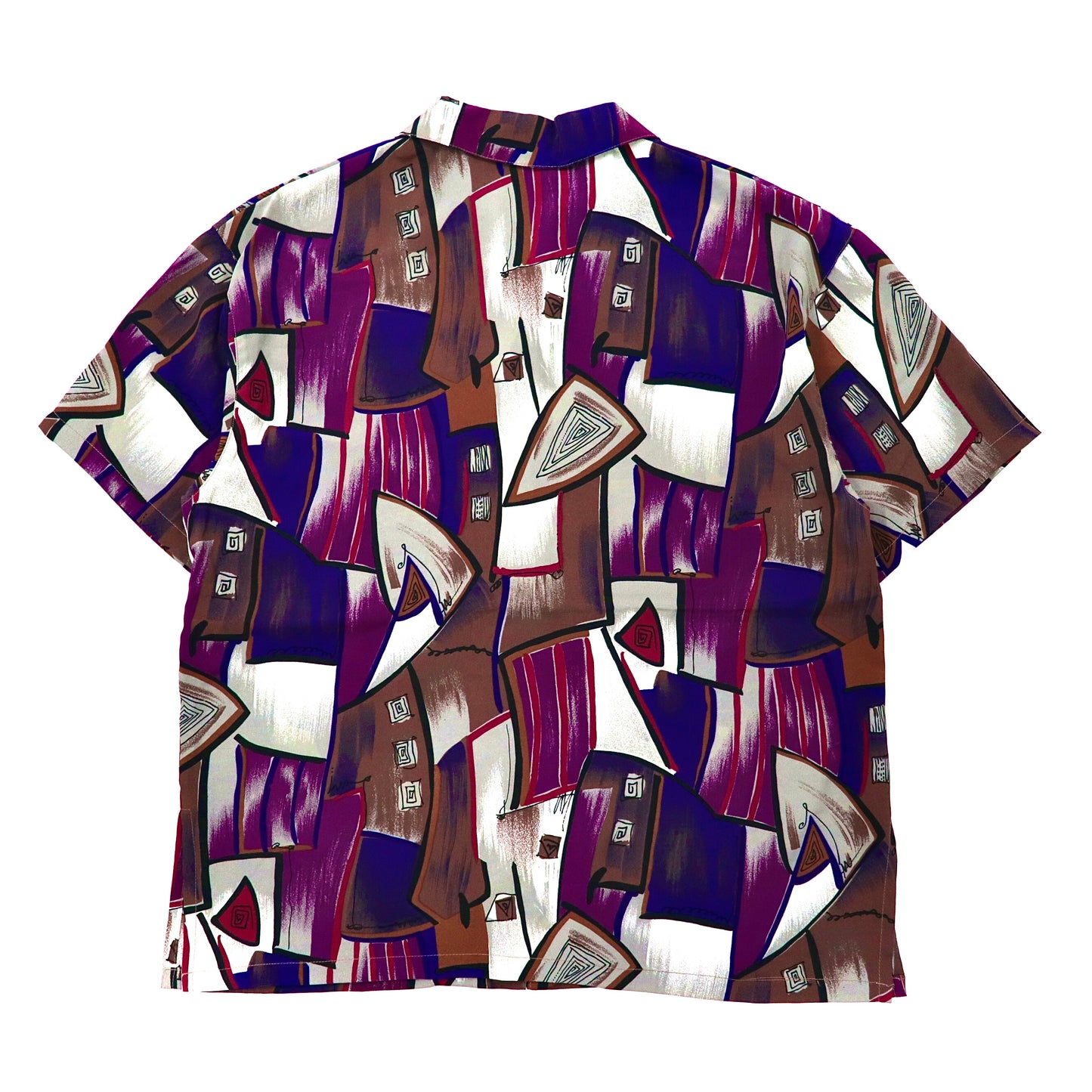 Lady's Mode 半袖オープンカラーシャツ M マルチカラー  ポリエステル 総柄 レトロ 幾何学