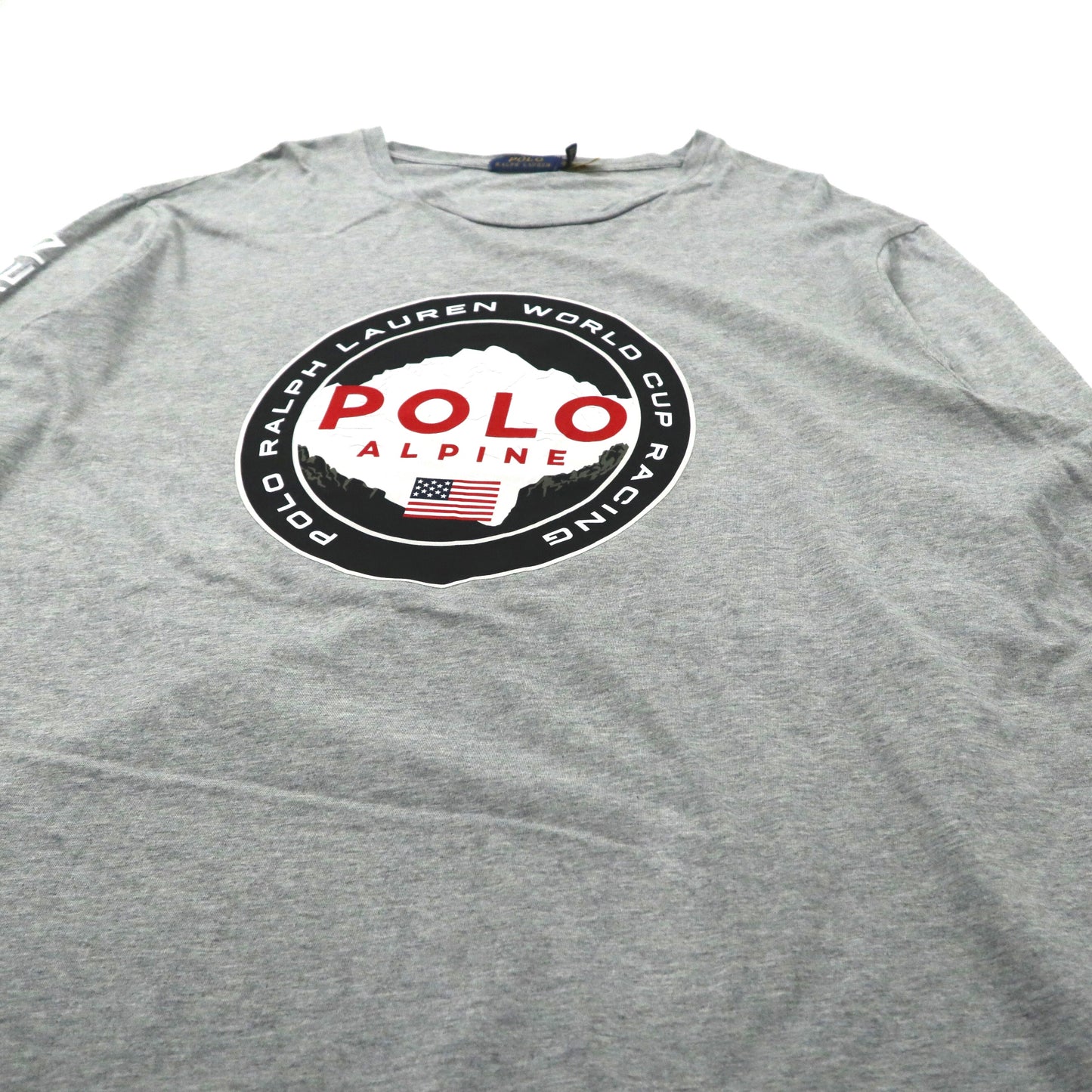 POLO RALPH LAUREN ロングスリーブTシャツ XXL グレー コットン POLO ALPINE ワールドカップレーシング 袖ロゴ 日本未発売モデル ビッグサイズ