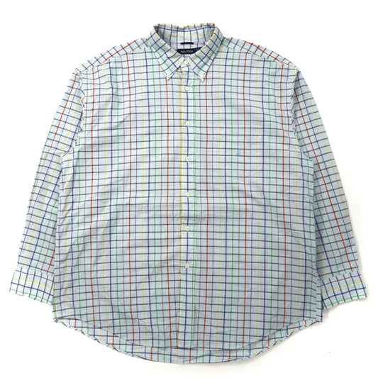 NAUTICA ビッグサイズ ボタンダウンシャツ XXL ブルー チェック コットン ワンポイントロゴ刺繍